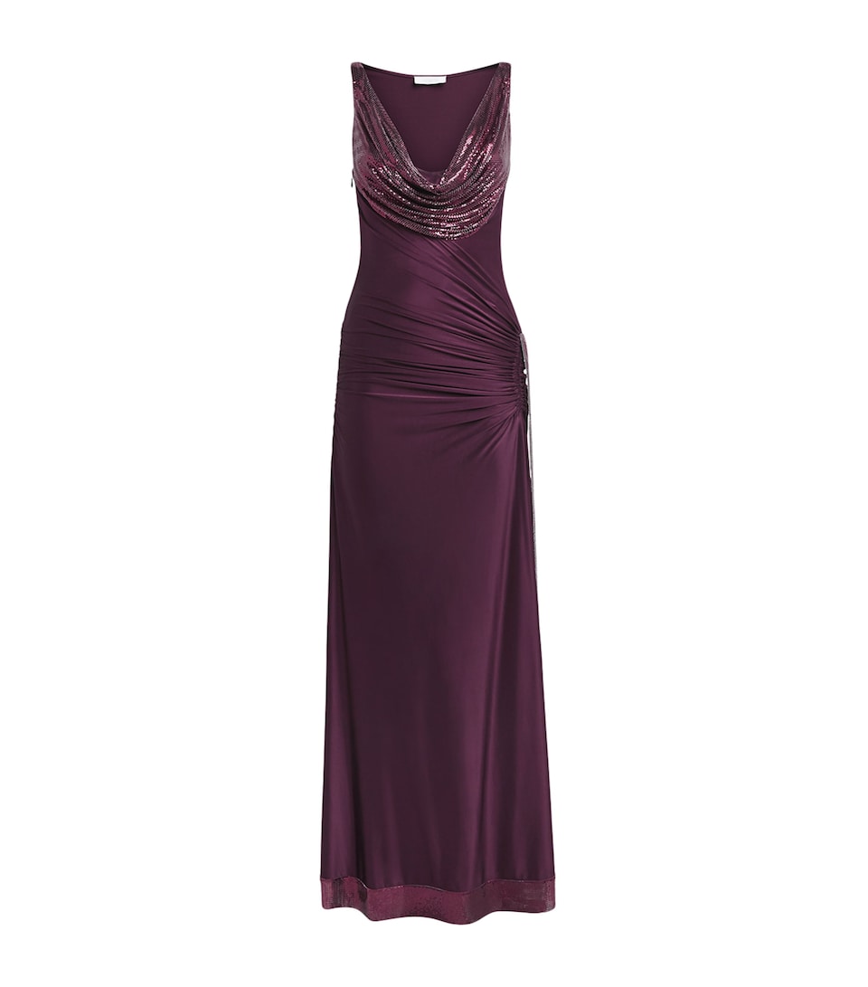 Rabanne Chainmail Cowl-Neck Gown Magenta Purple