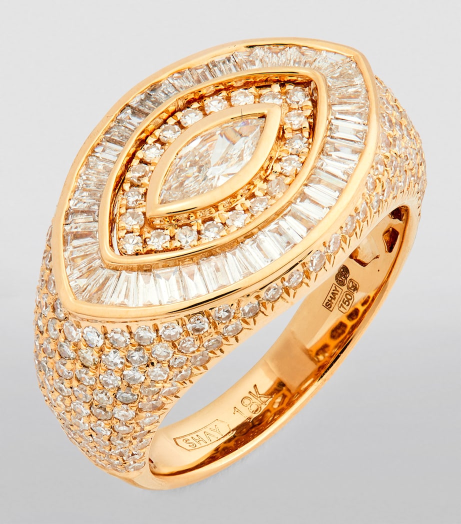 Yellow Gold and Diamond Evil Eye Pinky Ring YELLOW GOLD Image 2