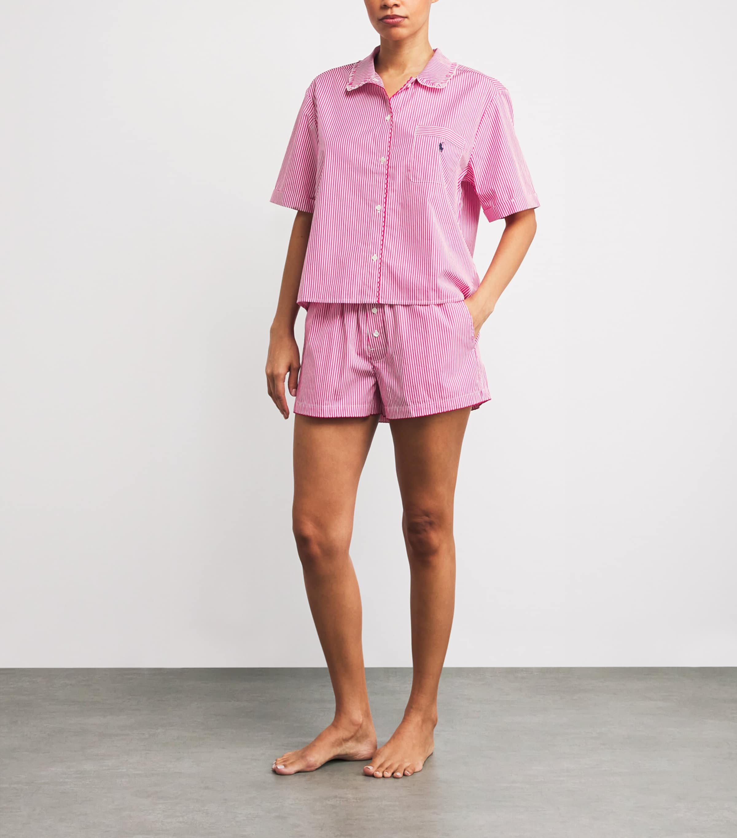 Polo Ralph Lauren Womens Cotton Stripe Short Pyjama Set College Pink/wh Image 2