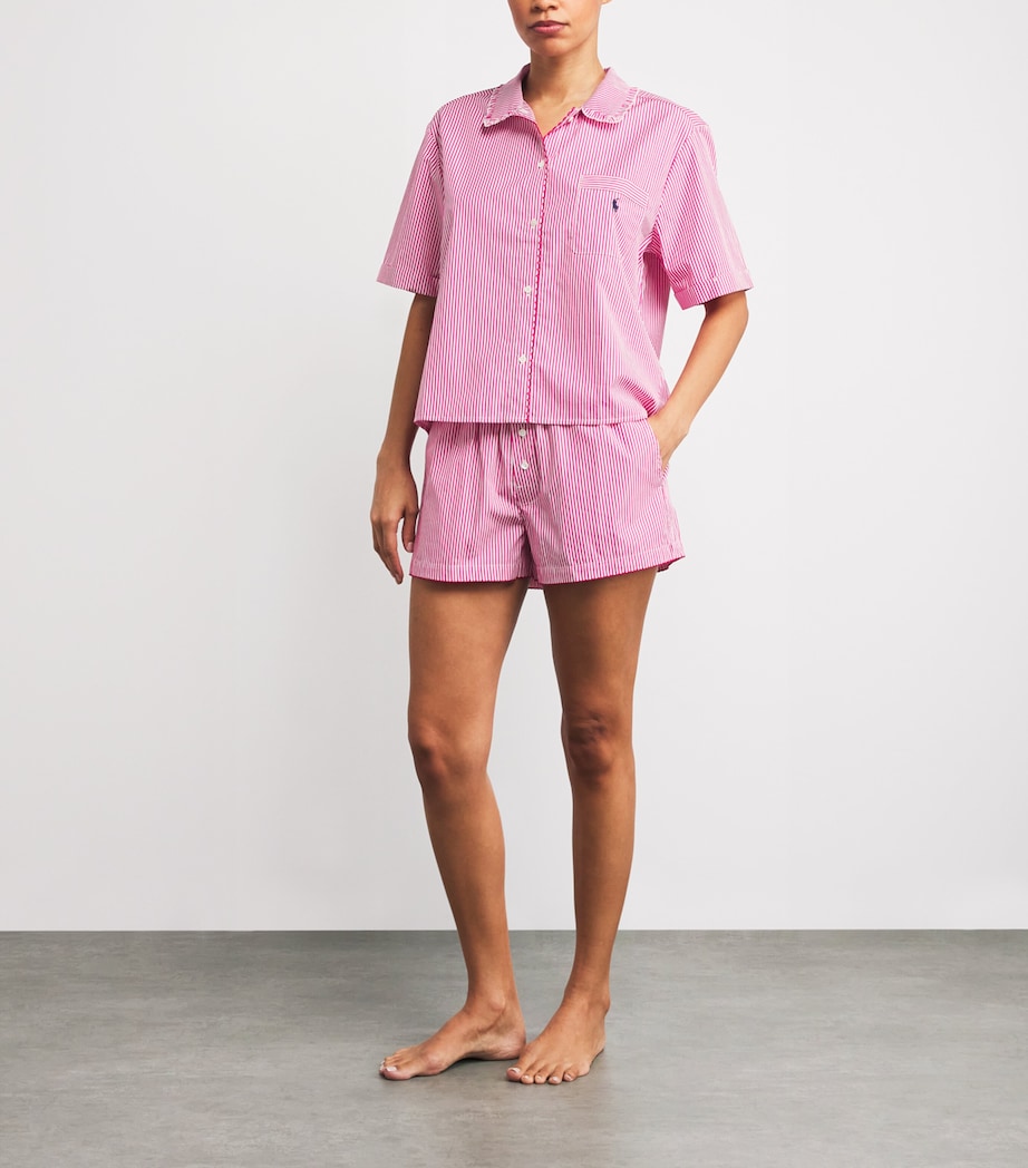 Polo Ralph Lauren Womens Cotton Stripe Short Pyjama Set College Pink/wh Image 2