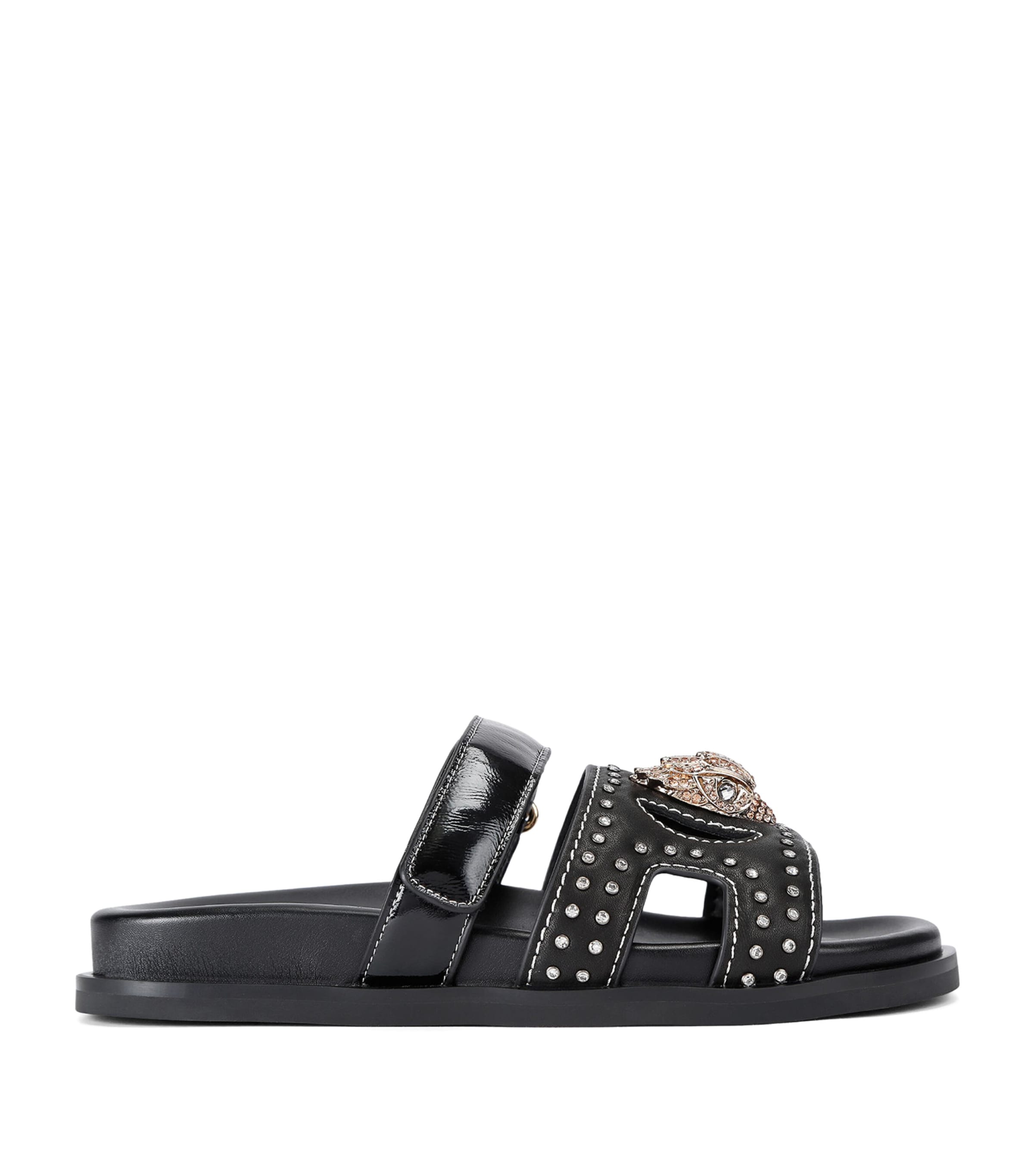 Kurt Geiger Leather Eagle Cut-out Slides In Black