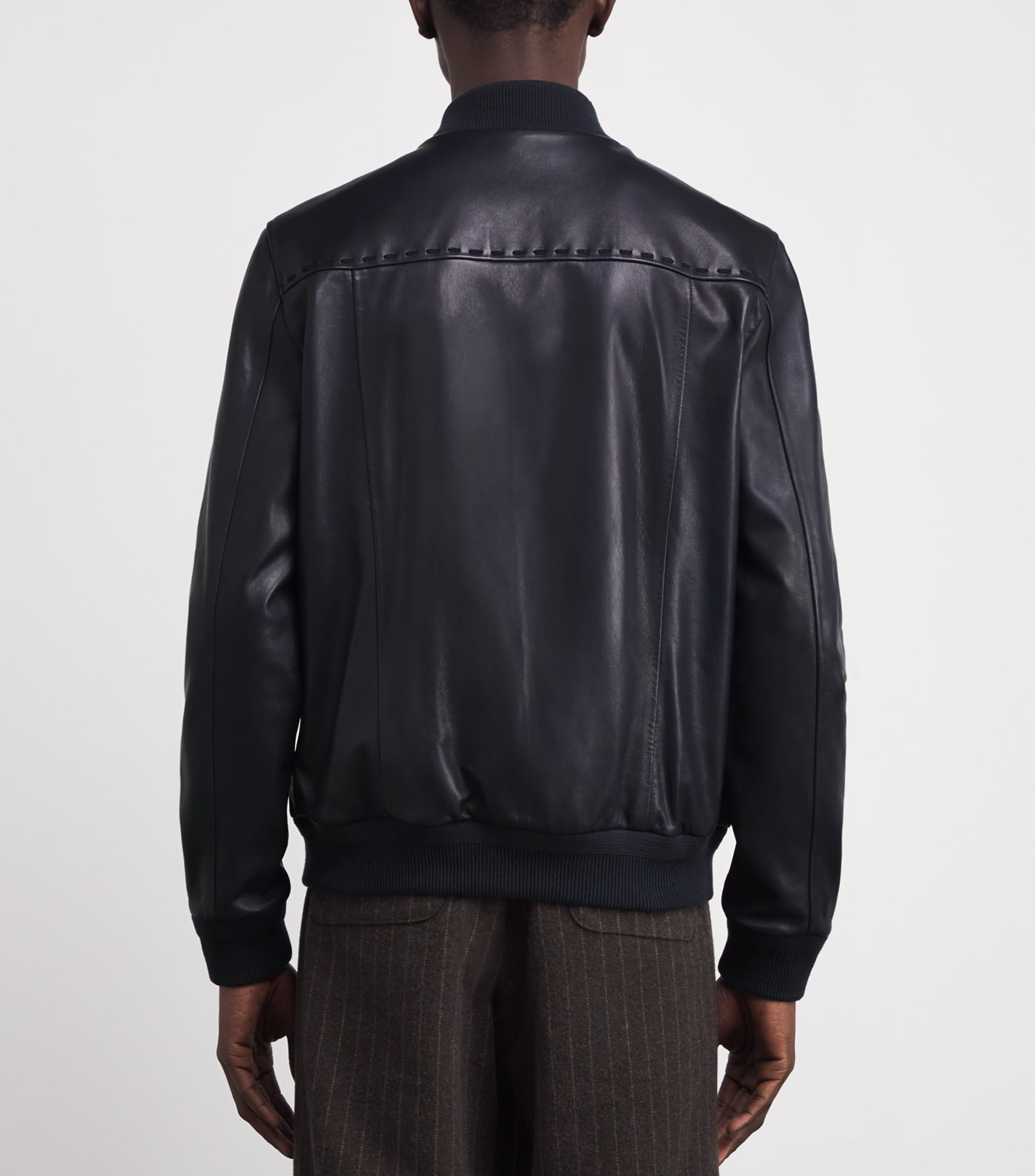 Leather Bomber Jacket 01 BLUE NAVY Image 4