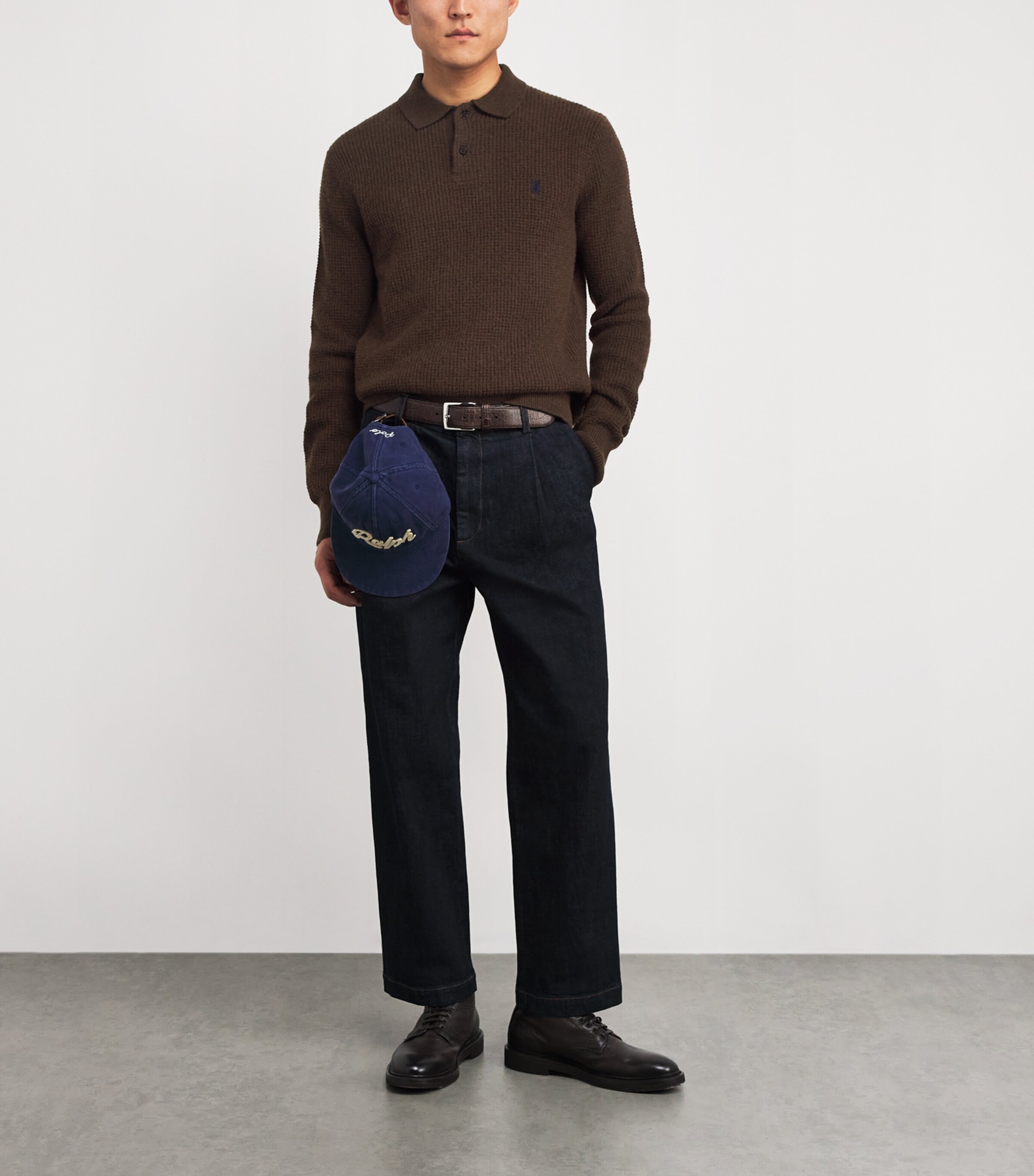 Wool-Cotton Polo Sweater BROWN HEATHER Image 2