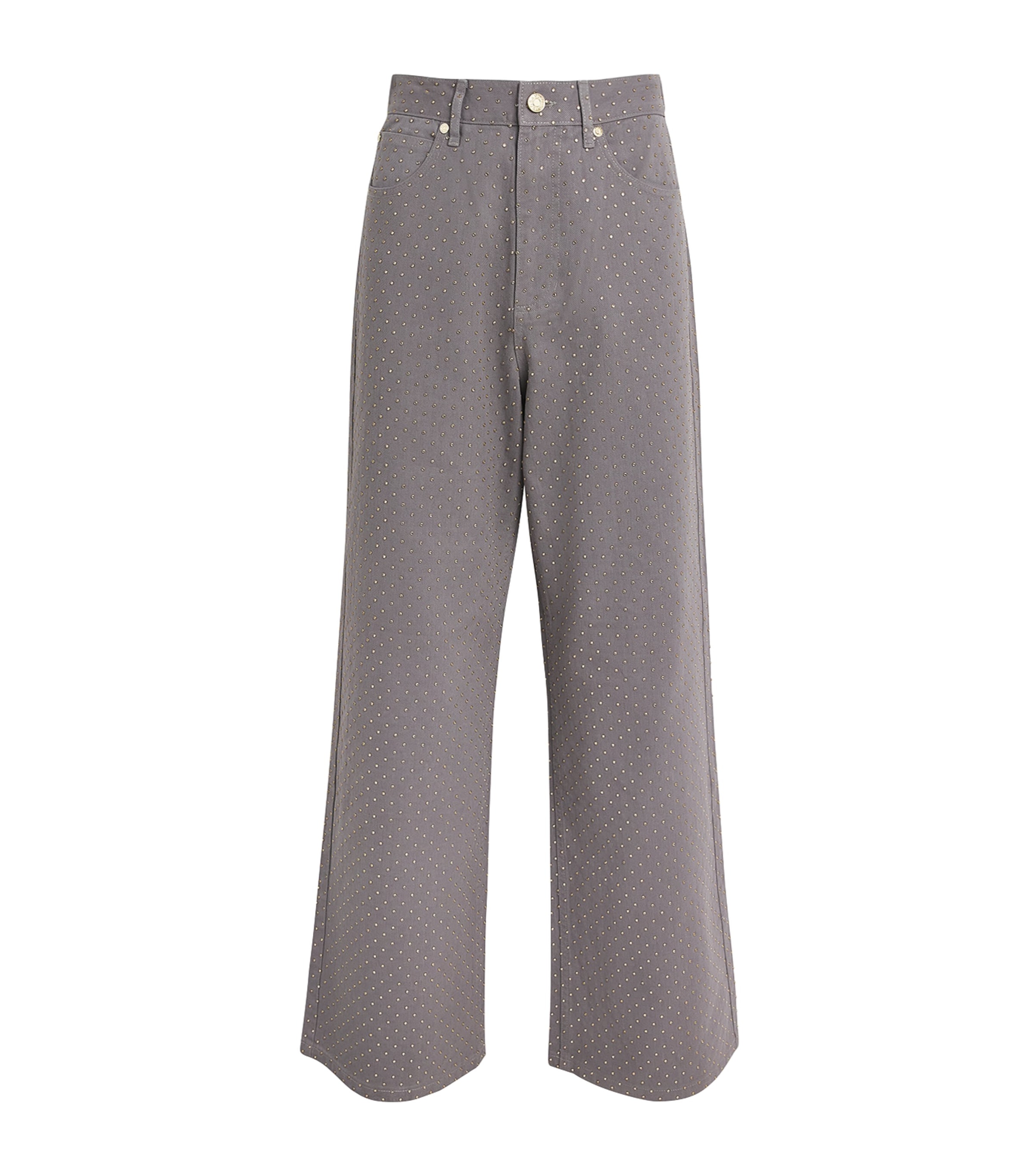 Sandro Paris Womens Rhinestone Mid-Rise Wide-Leg Jeans Grey Image 1