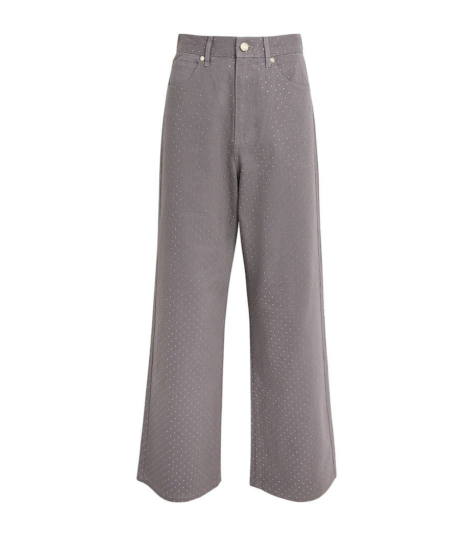 Sandro Paris Womens Rhinestone Mid-Rise Wide-Leg Jeans Grey Image 1