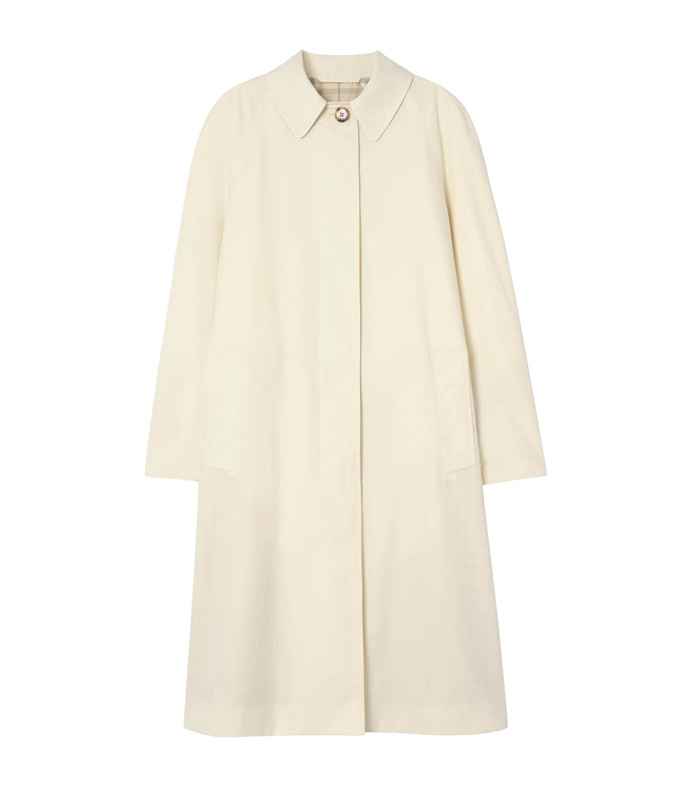 Burberry Womens Tropical Gabardine Long Car Coat Tundra White Image 1