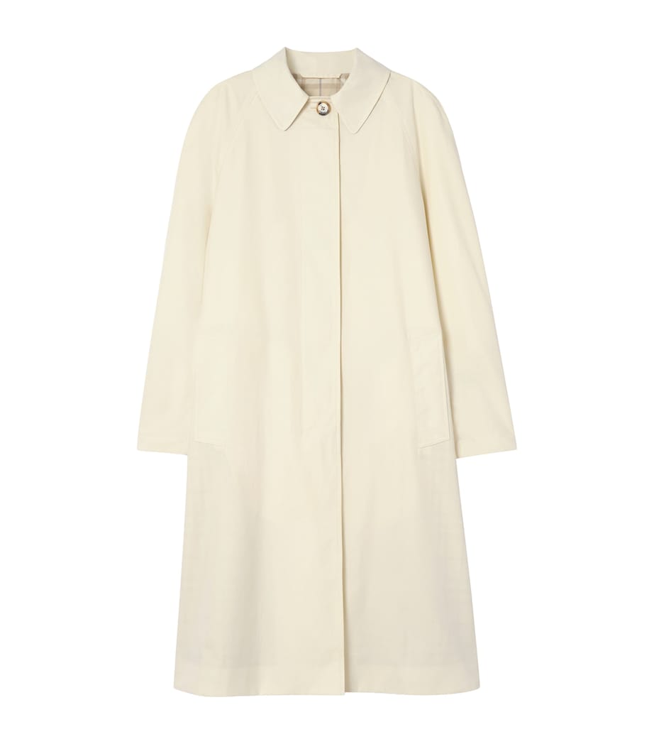 Burberry Womens Tropical Gabardine Long Car Coat Tundra White Image 1