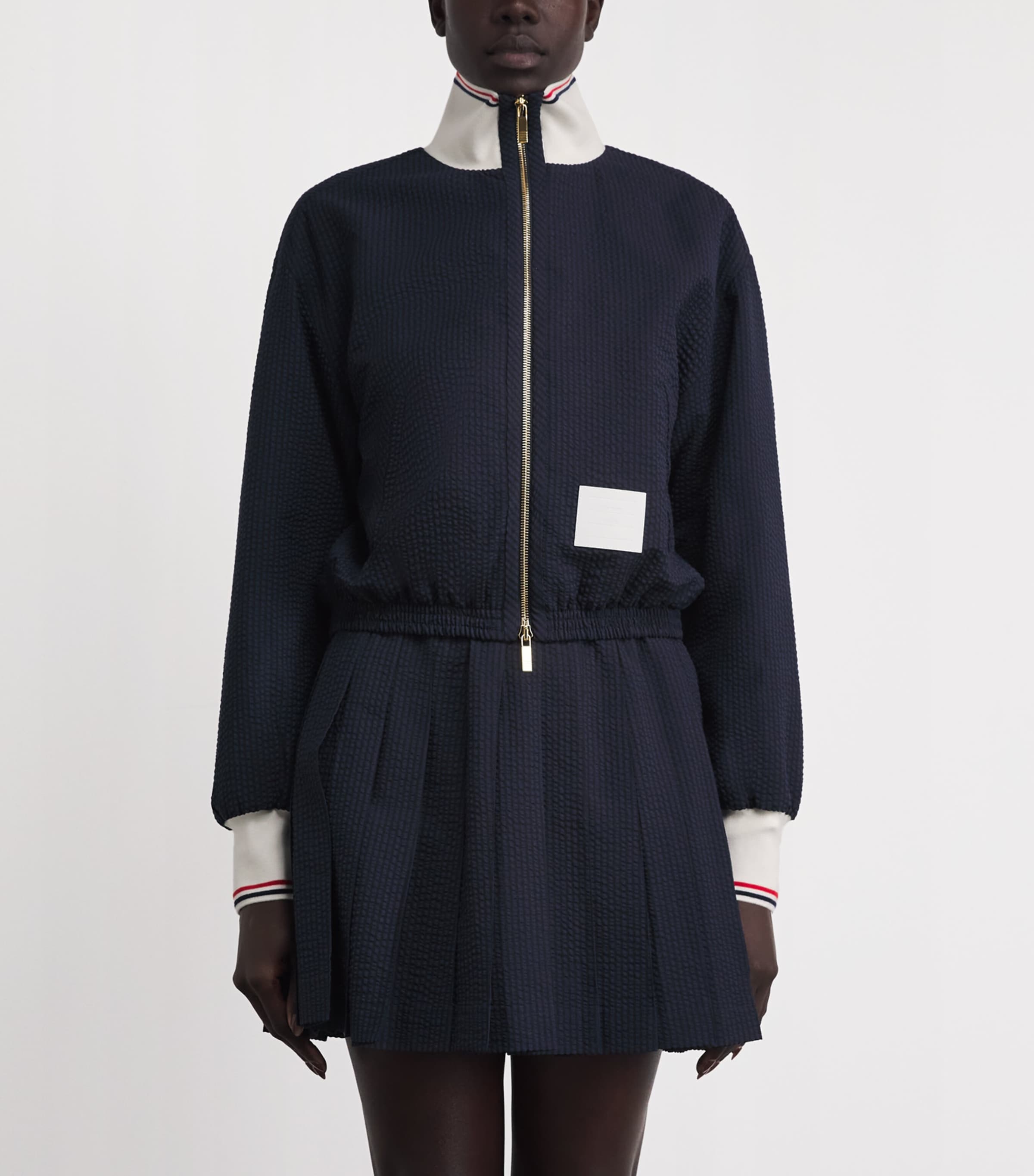Thom Browne Womens Wool Seersucker Track Jacket Navy Image 4
