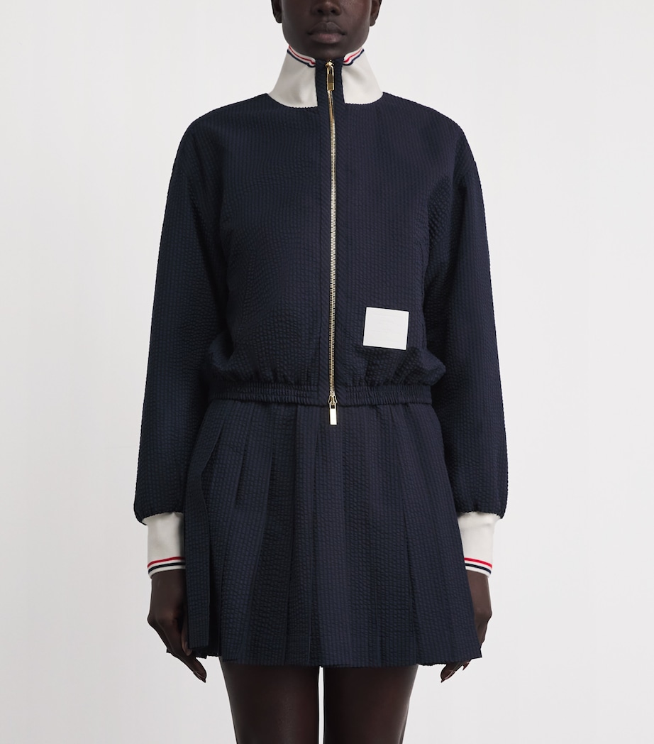 Thom Browne Womens Wool Seersucker Track Jacket Navy Image 4