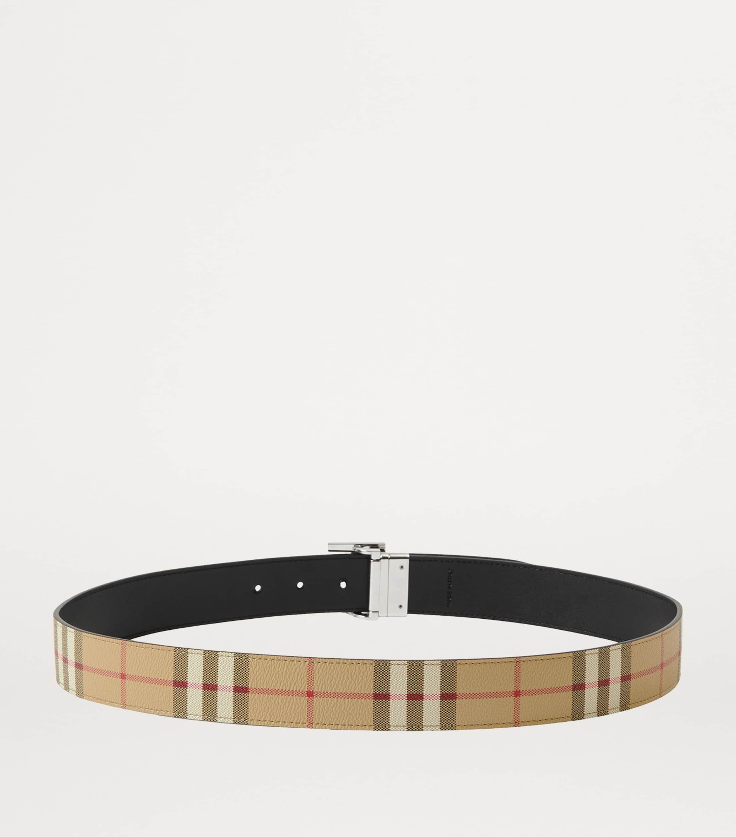 Leather and Check Reversible TB Belt ARCHIVE BEIGE/SILVER Image 2