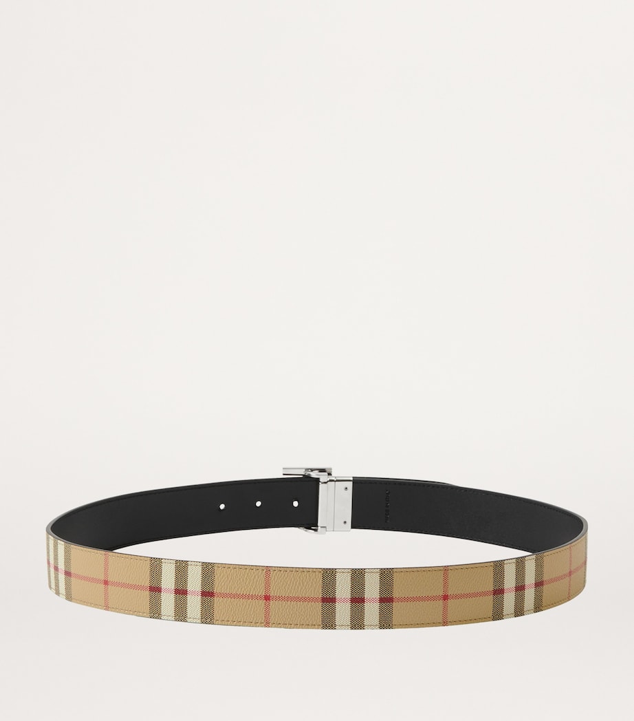 Leather and Check Reversible TB Belt ARCHIVE BEIGE/SILVER Image 2