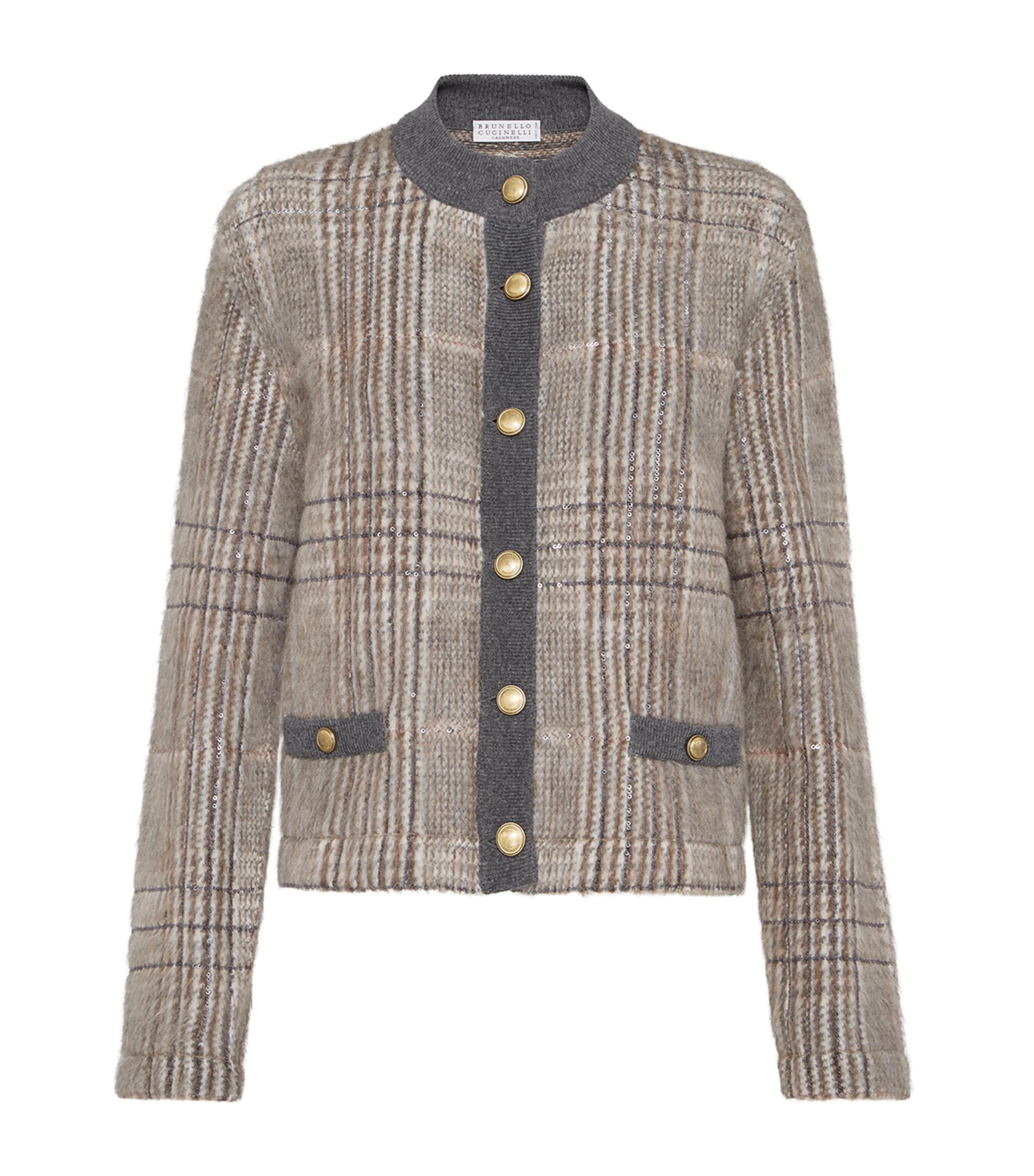 Brunello Cucinelli Mohair, Virgin Wool And Cashmere Jacquard Cardigan In White