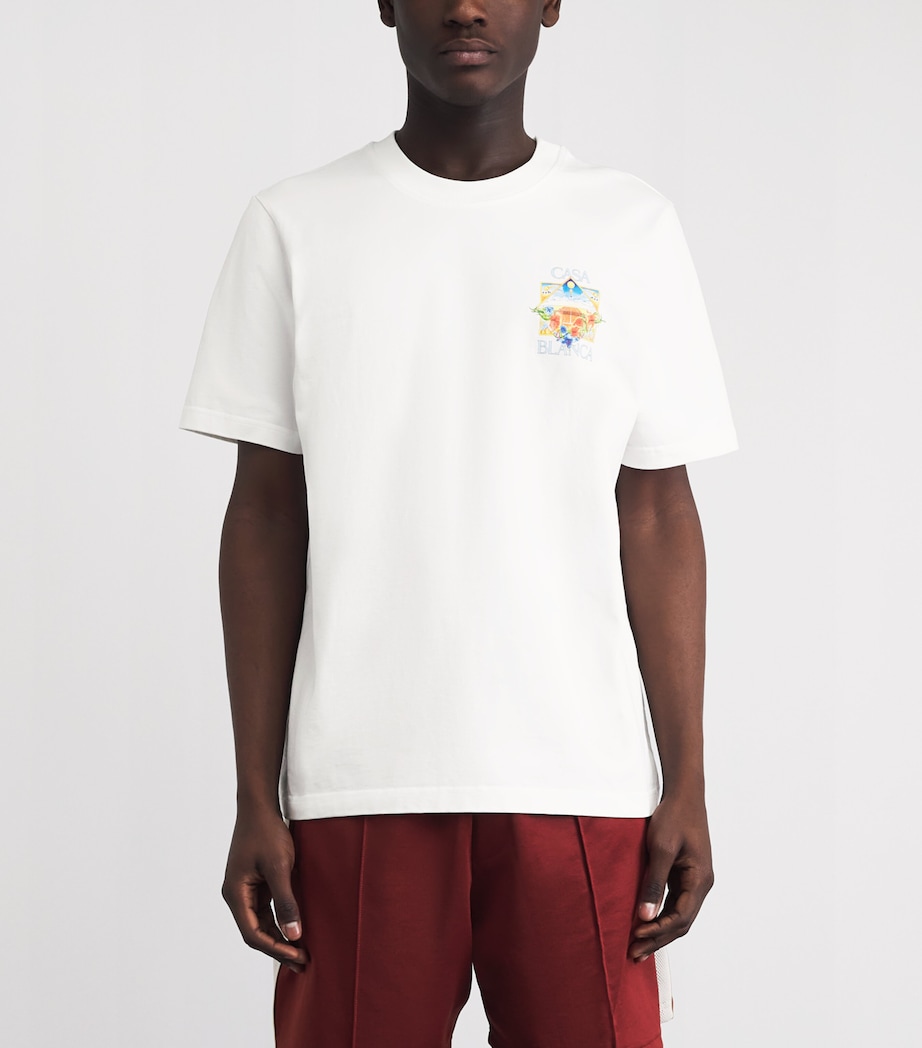 Casablanca Mens Organic Cotton Tennis Logo T-Shirt Flower Court Icon Image 4