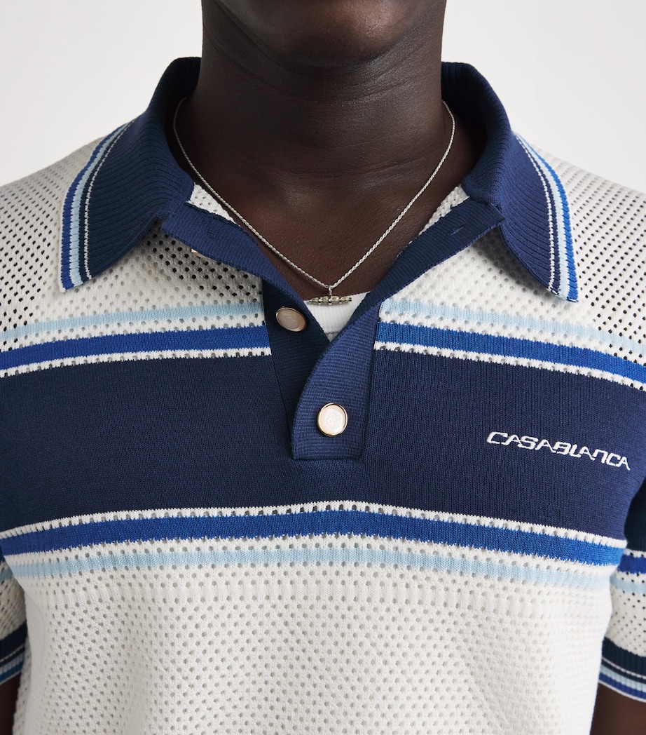 Casablanca Mens Mesh Stripe Polo Shirt White / Blue Image 3