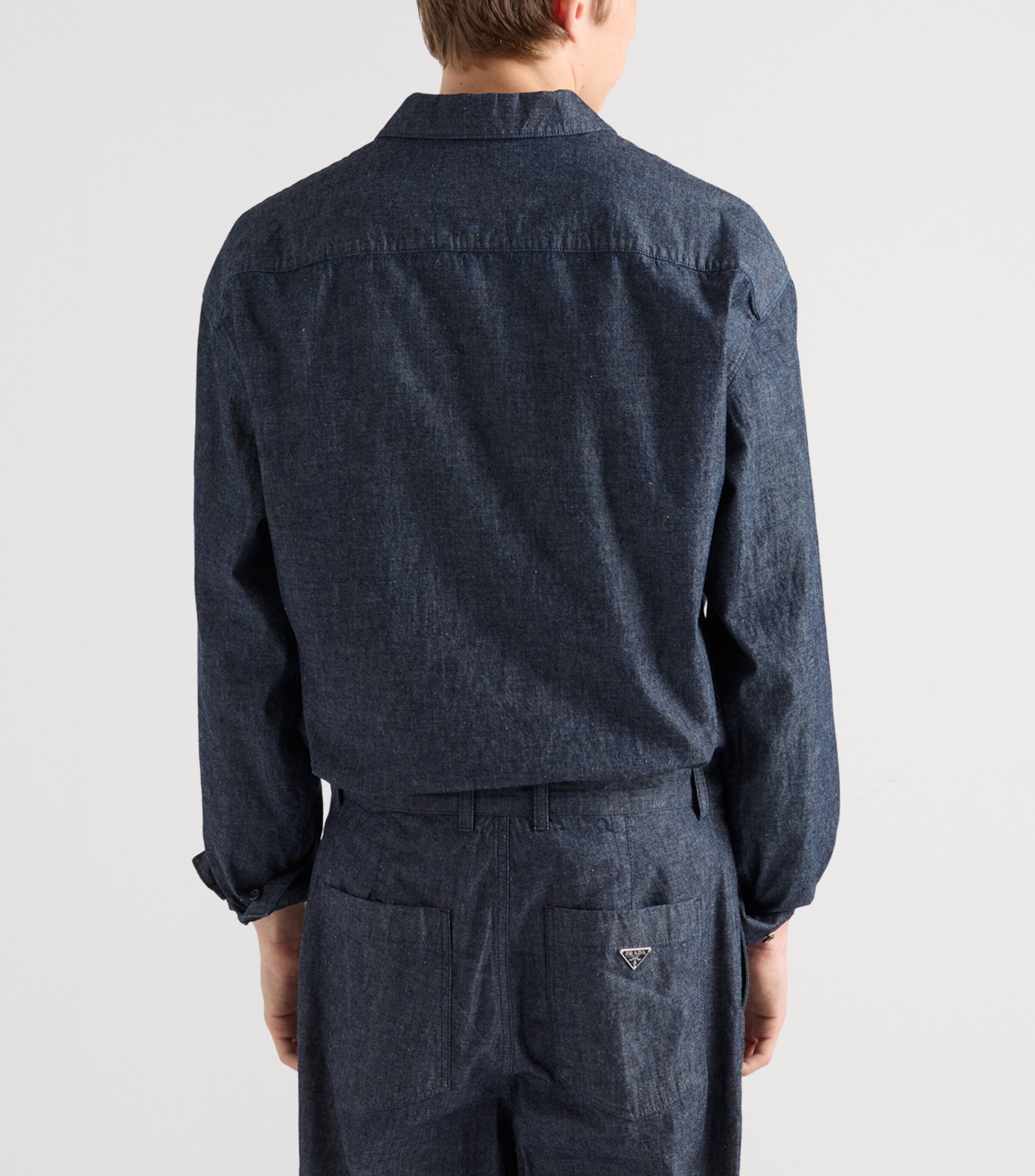 Prada Mens Cotton Chambray Zipped Shirt Blue Image 5