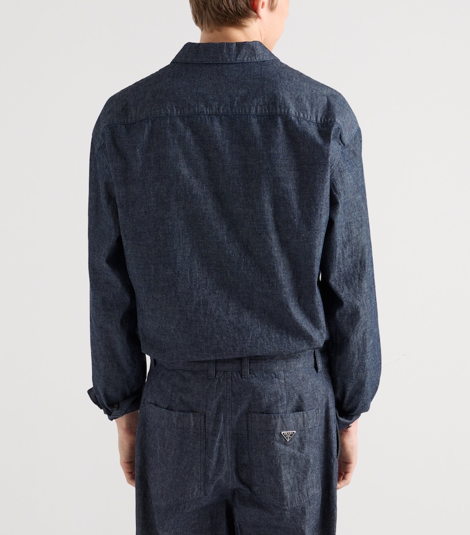 Prada Mens Cotton Chambray Zipped Shirt Blue Image 5