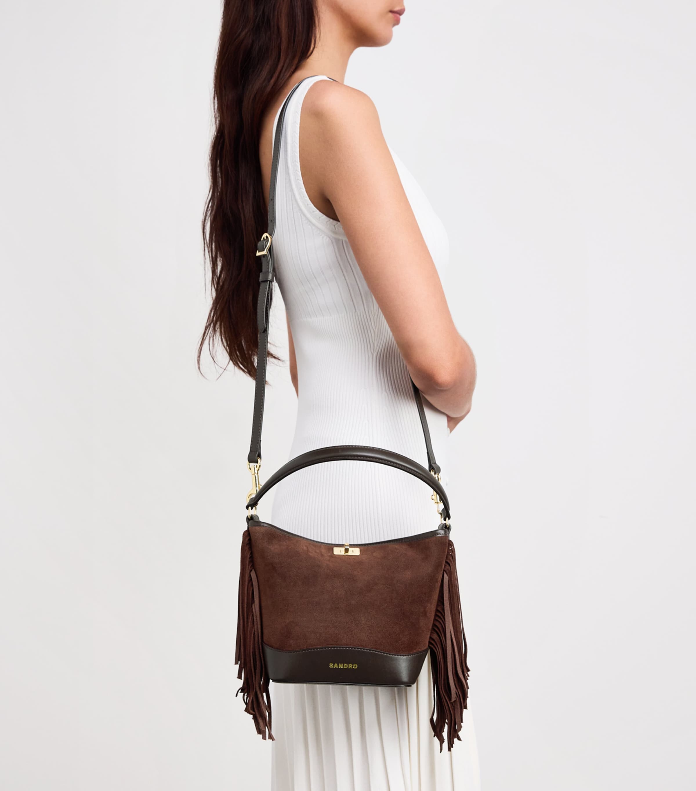 Mini Leather Fringe Tangoso Bucket Bag MAHOGANY Image 4