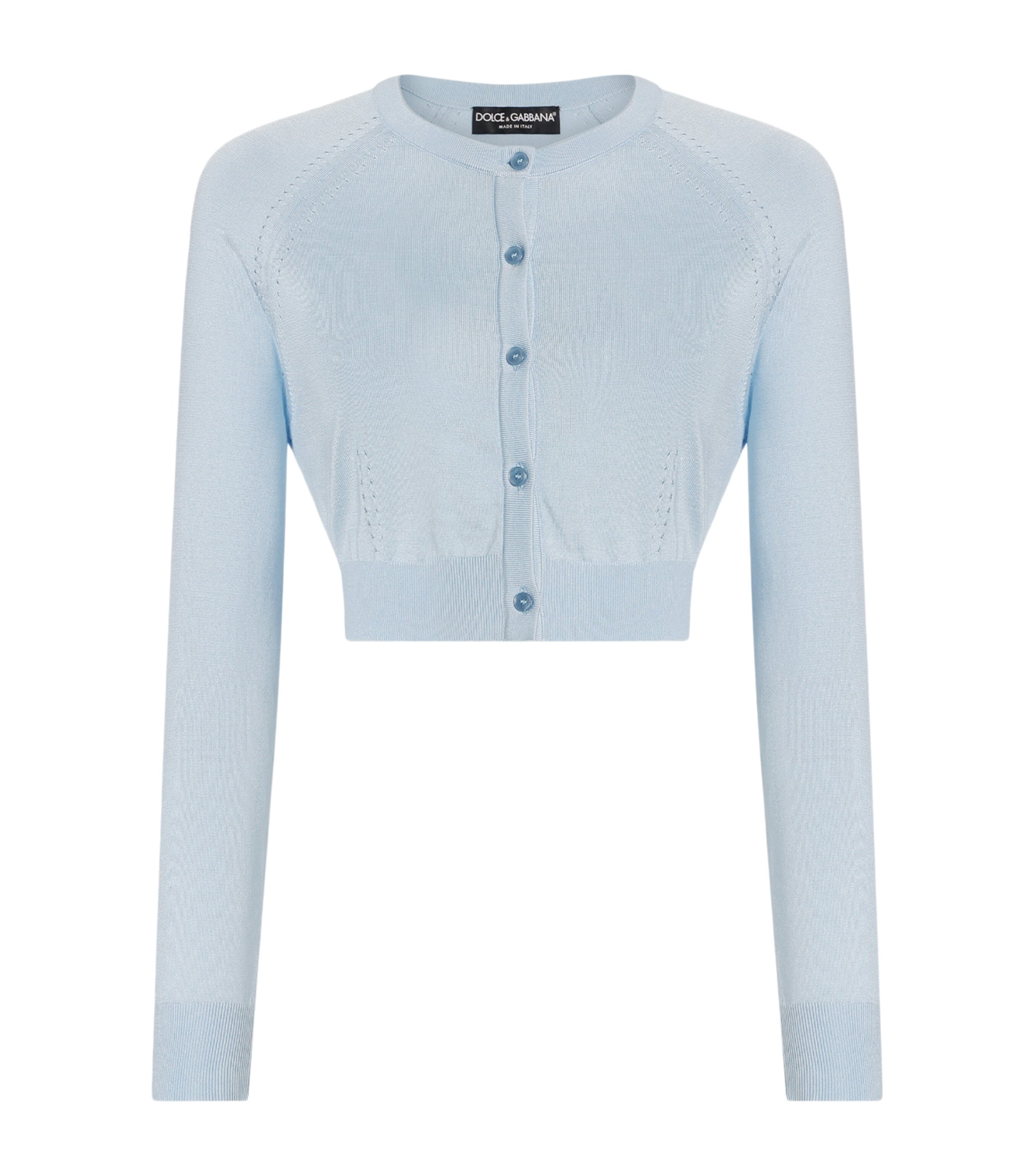 Dolce & Gabbana Silk-blend Cropped Cardigan In Blue