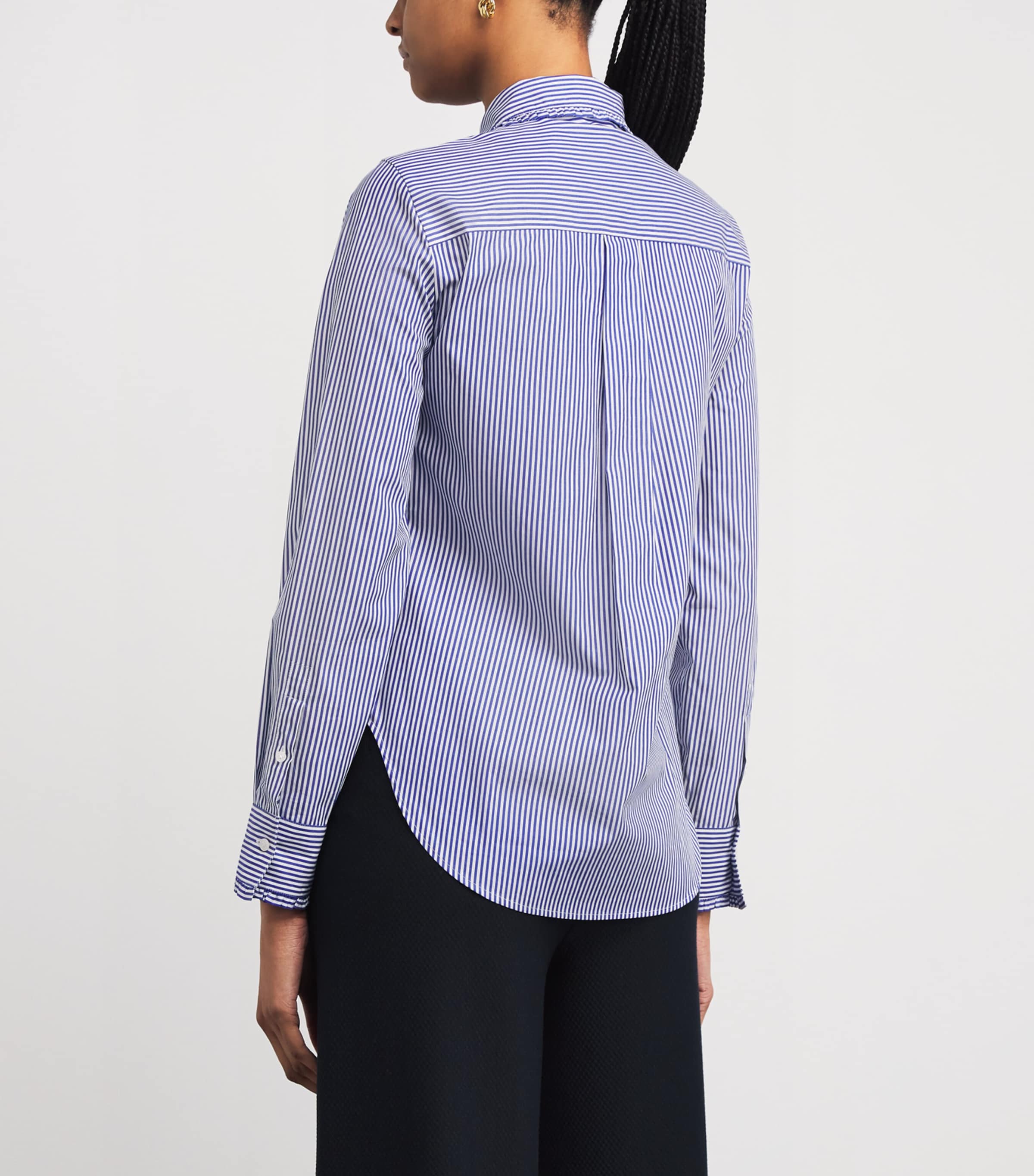 Cotton Stripe Ruffled Shirt NAVY/WHITE Image 4