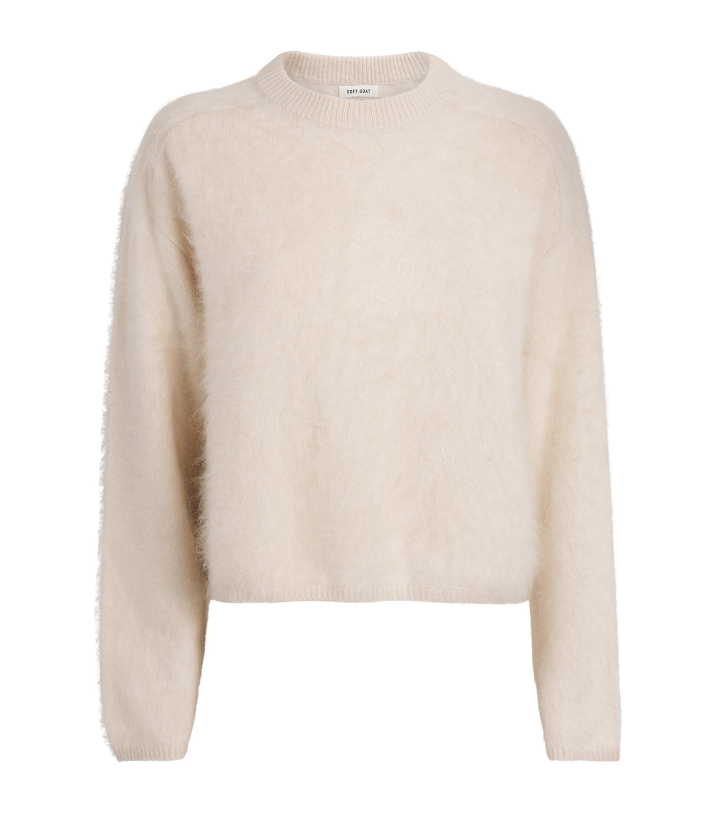 Soft Goat Brushed Cashmere Crew-neck Sweater In White