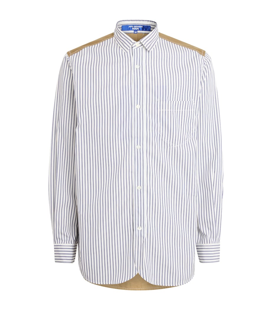 Junya Watanabe MAN Mens Cotton Stripe Shirt Wht/nvy X Beige Image 1