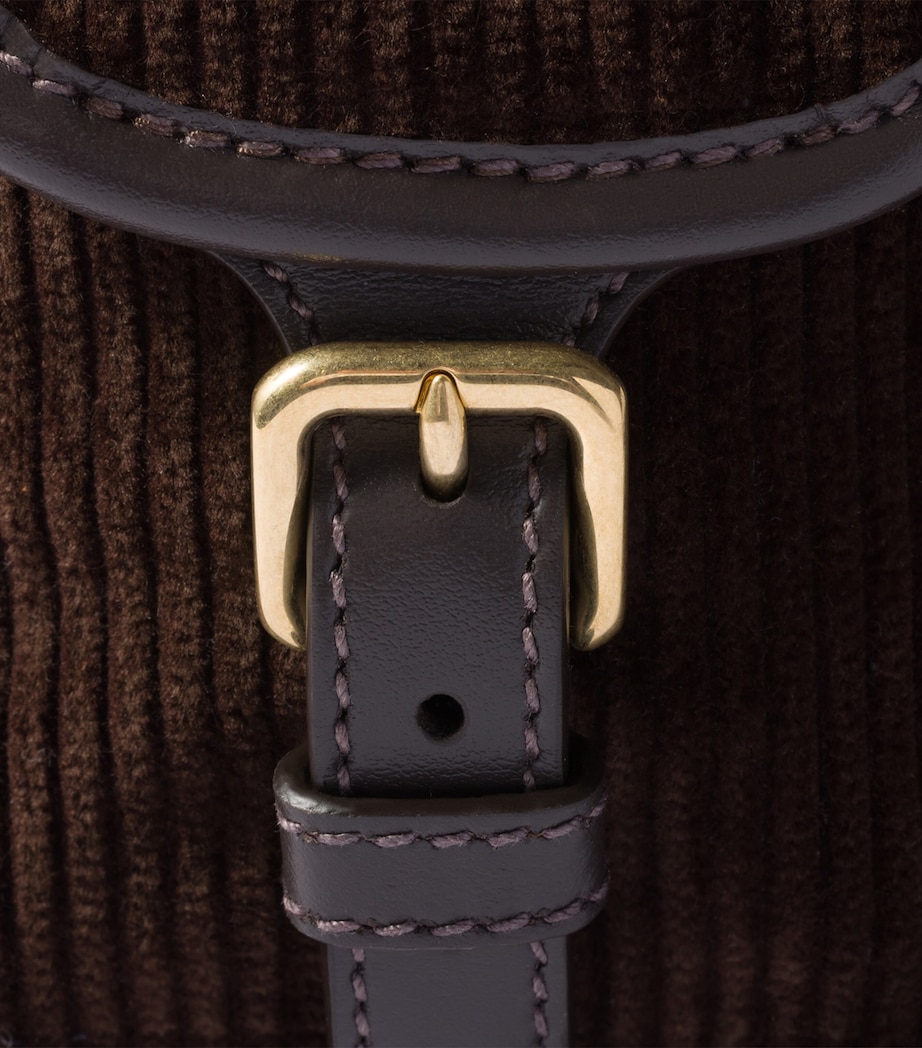 Large Corduroy Leather-Trim Backpack F0192 Image 5