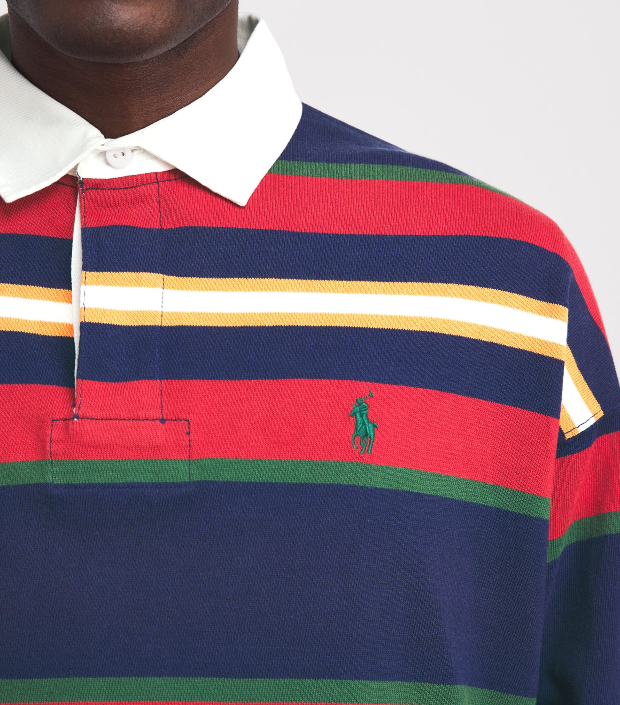 Polo Ralph Lauren Mens Cotton Stripe Rugby Shirt Newport Navy Multi Image 3