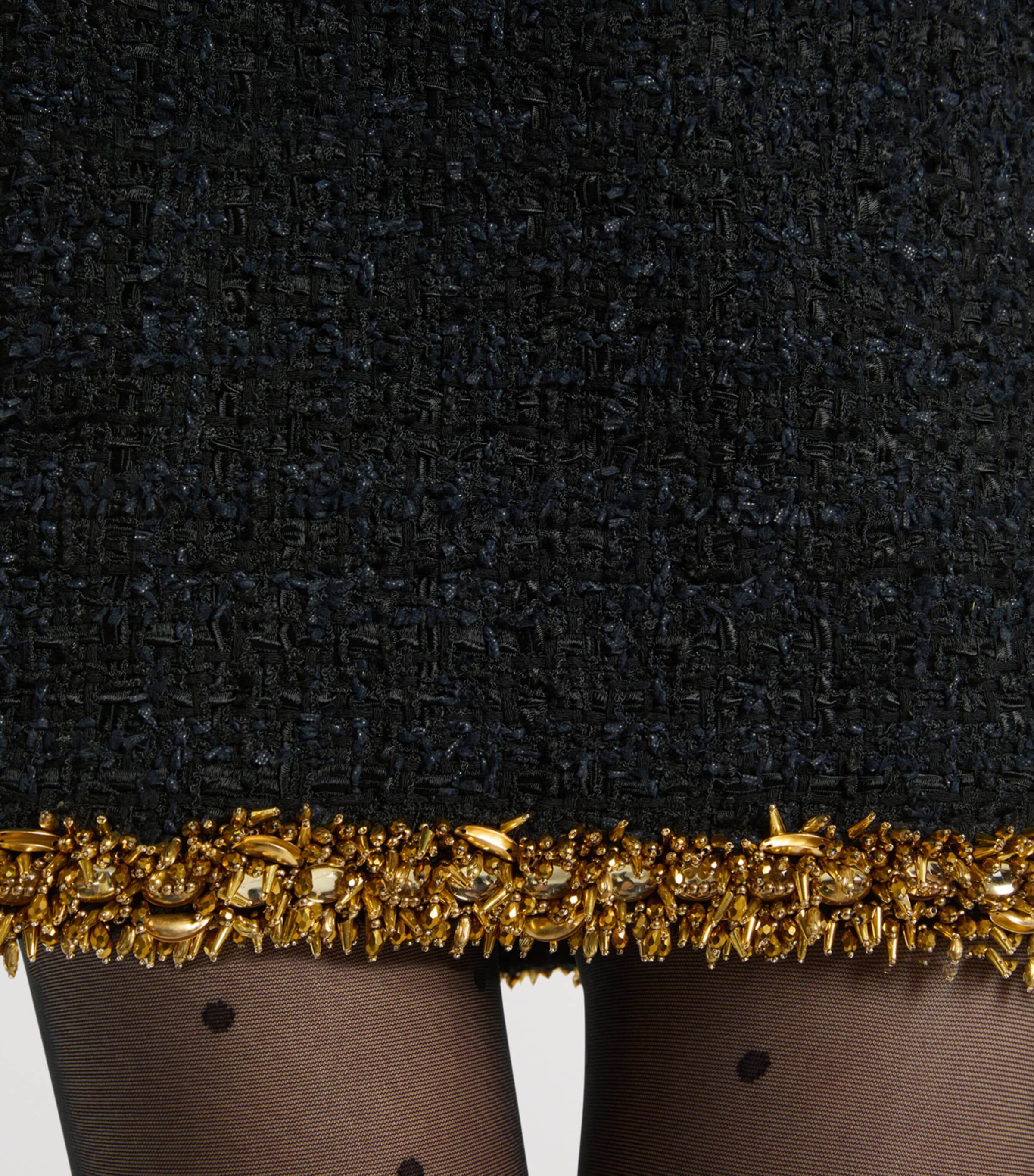 Balmain Womens Tweed Beaded-Hem Mini Skirt Ead Noir Or Image 5