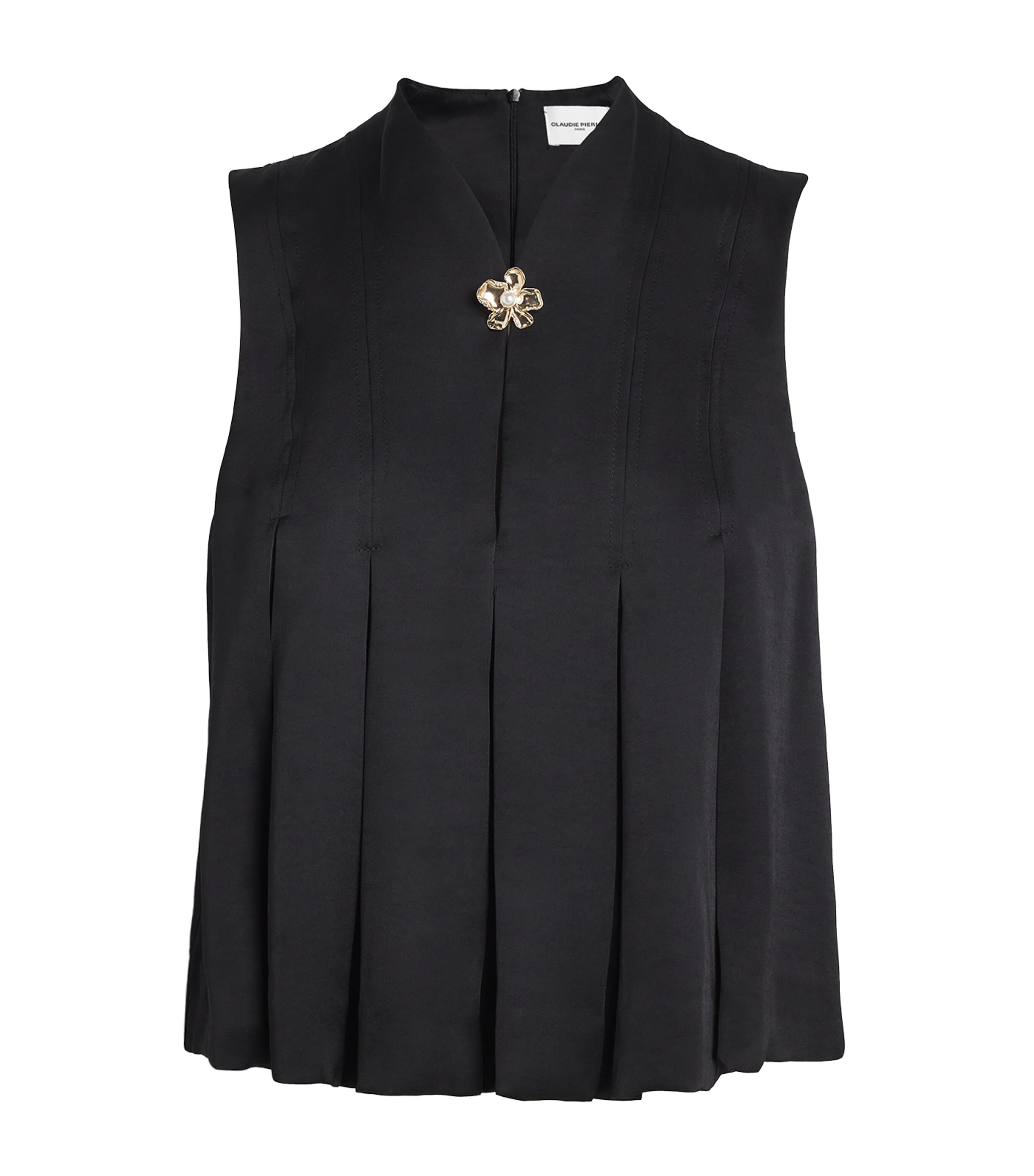 Satin Pleated Top BLACK Image 1