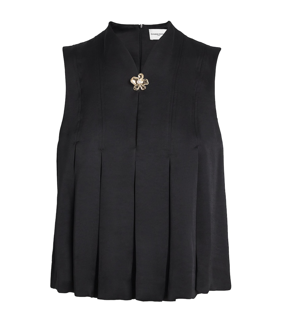 Satin Pleated Top BLACK Image 1