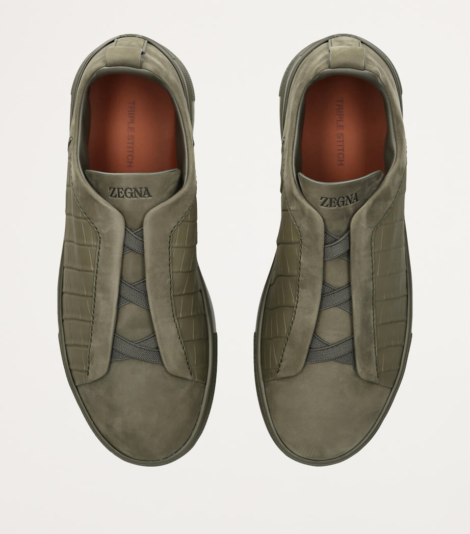 Crocodile Leather Triple Stitch SECONDSKIN Sneakers KHAKI Image 4