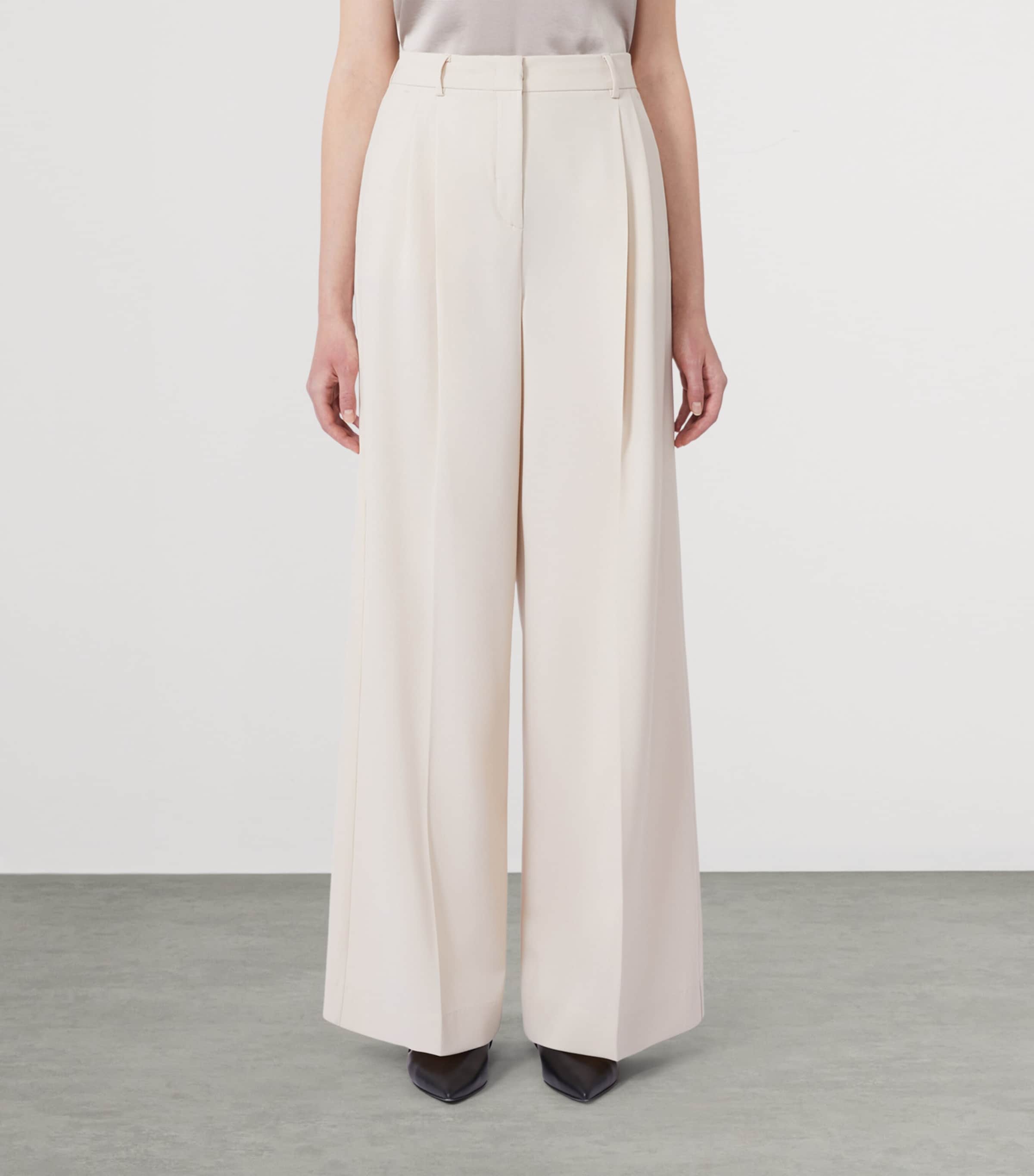 Weekend Max Mara Womens Virgin Wool Wide-Leg Trousers Ivory Image 3