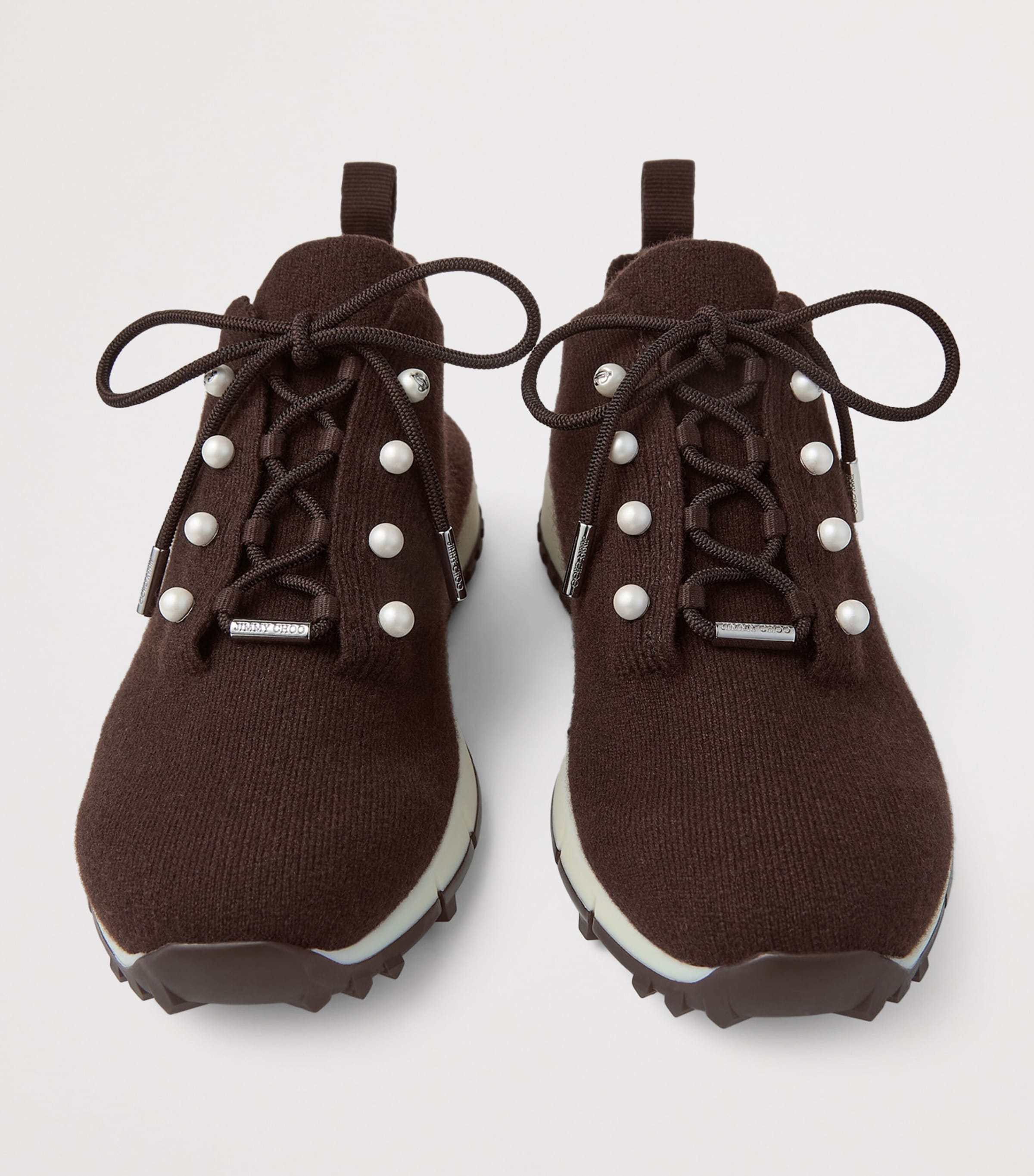 Jimmy Choo Veles Cashmere Faux Pearl-Detail Sneakers X Chocolate Image 3