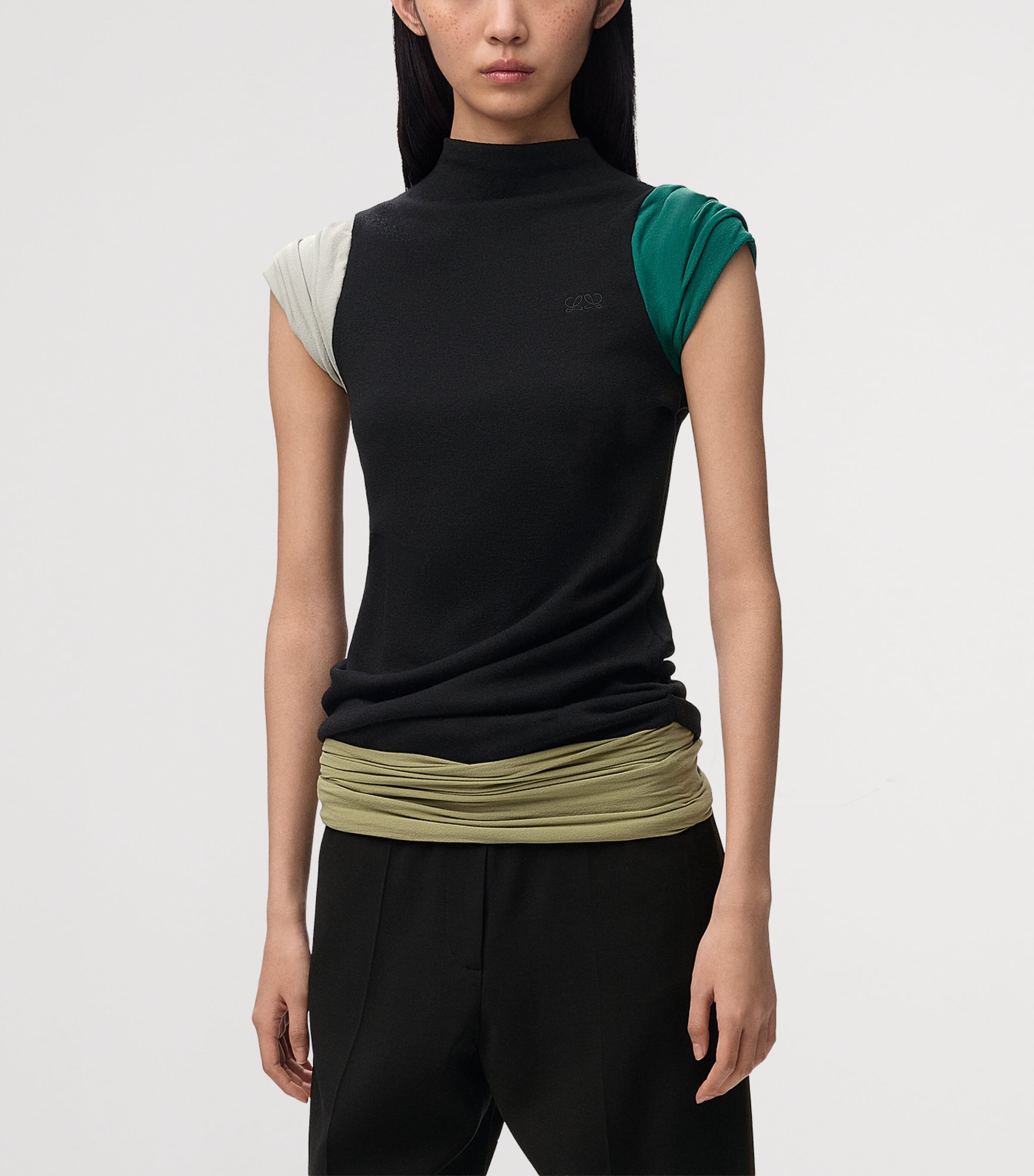LOEWE Womens Ruche-Detail High-Neck Top Black/multicolor Image 3