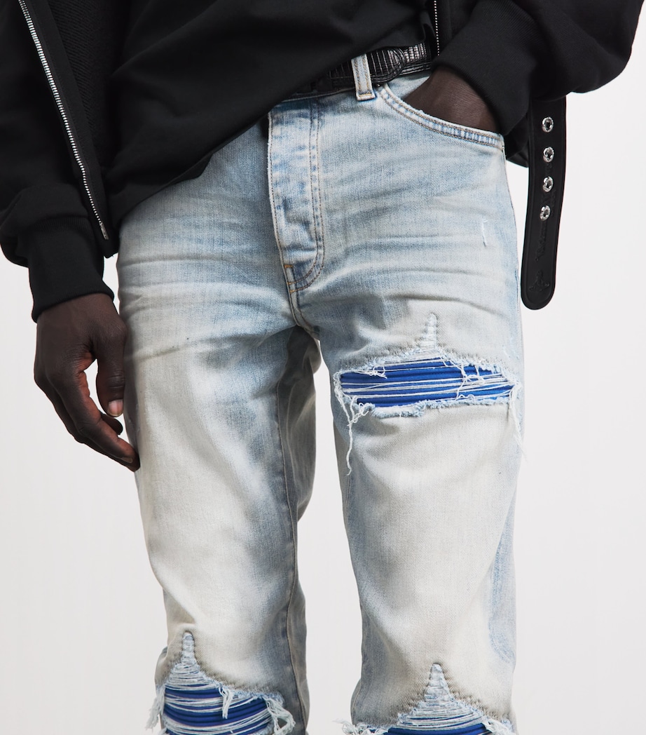 AMIRI Mens Ripped MX1 Ultrasuede Skinny Jeans Antique Indigo Image 3