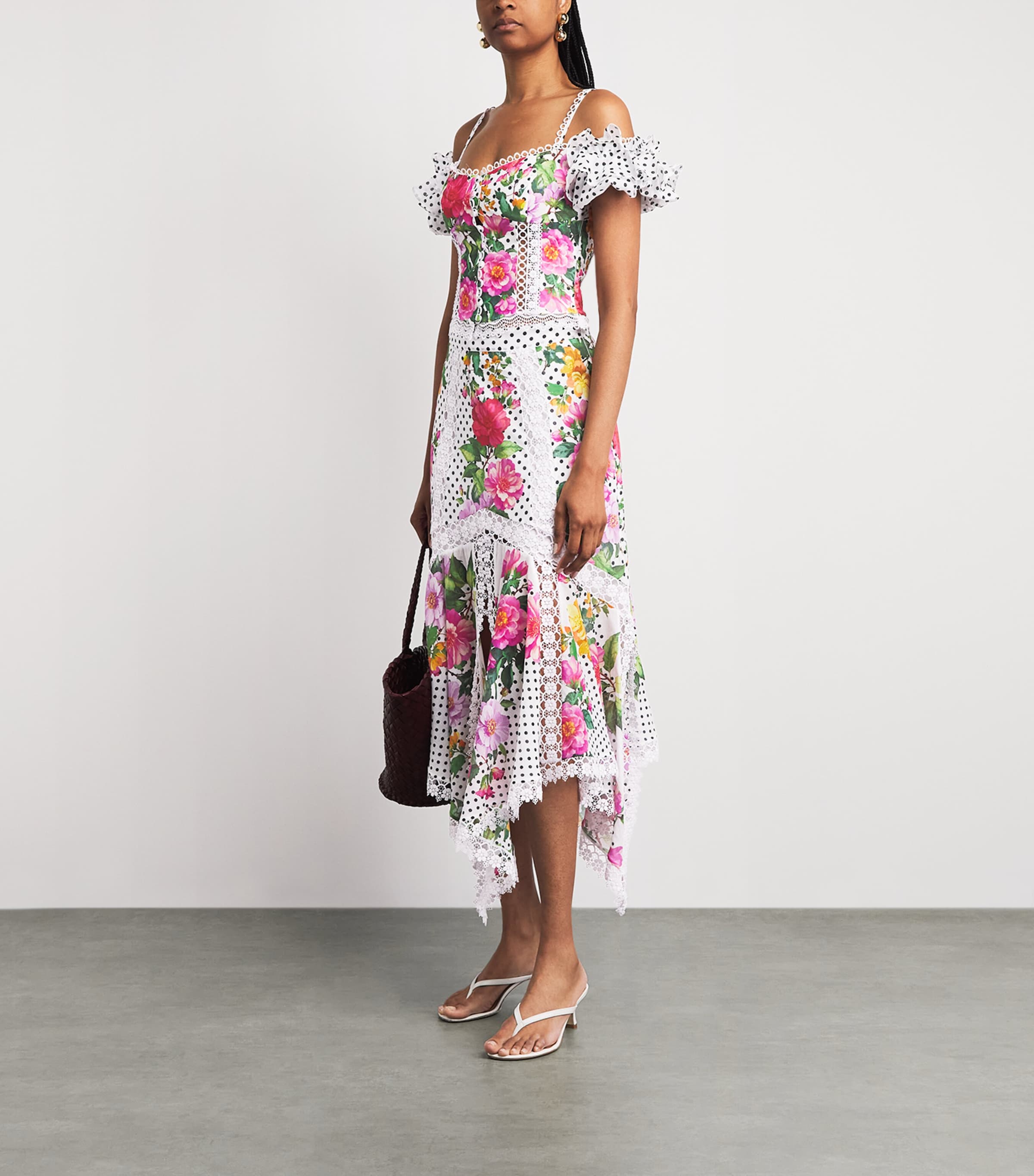 Charo Ruiz Ibiza Womens Floral Velina Midi Skirt White Dots Image 2