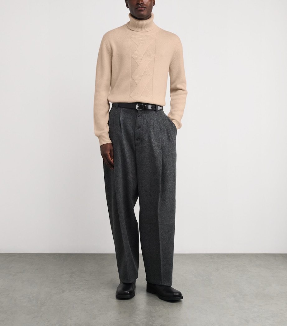 Cashmere Zigzag-Knit Rollneck Sweater CREME Image 2