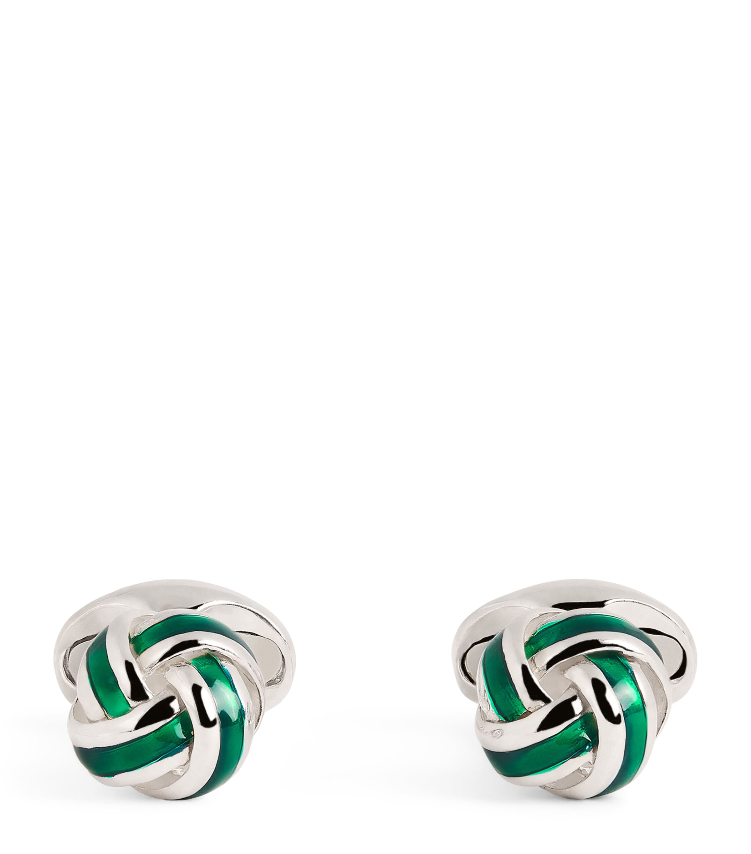 Deakin & Francis Sterling Silver And Enamel Knot Cufflinks In Green