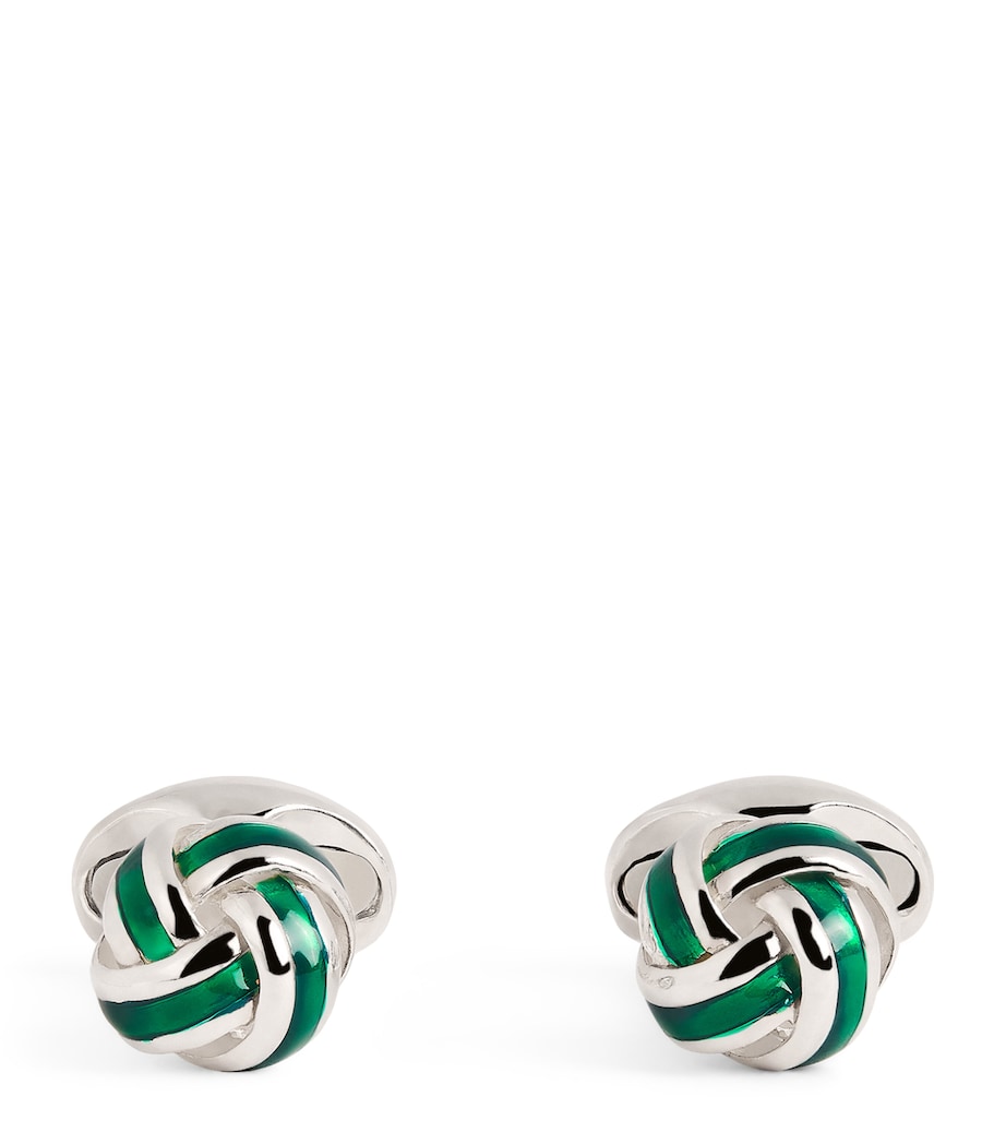 Sterling Silver and Enamel Knot Cufflinks GREEN Image 1