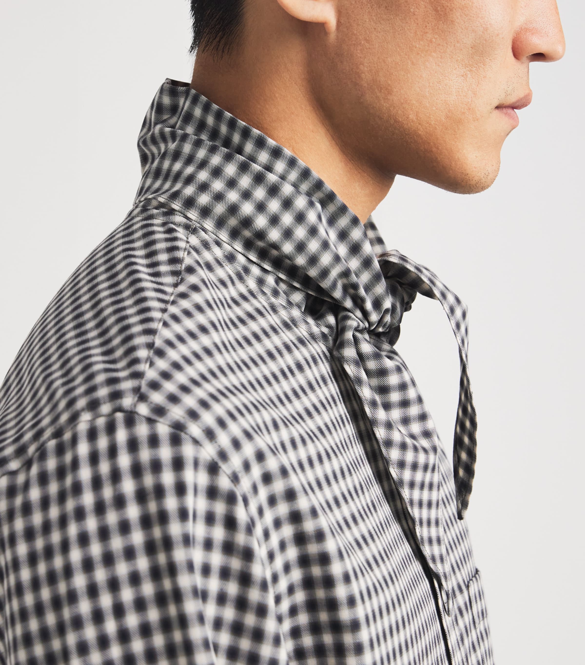 Cotton Scarf-Collar Check Shirt DARK NAVY DN Image 6