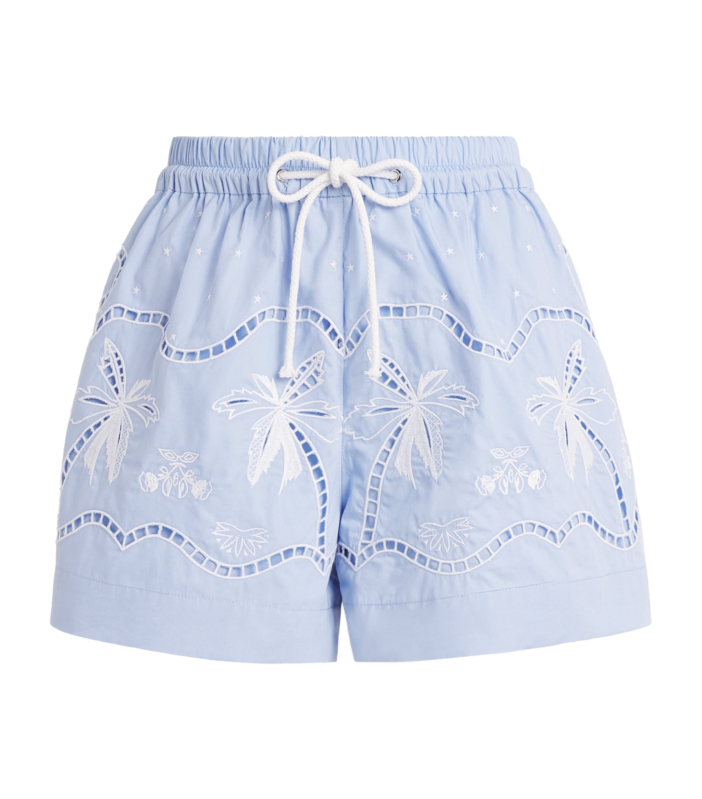 Sandro Paris Womens Cotton Embroidered Open-Work Shorts Sky Blue Image 1