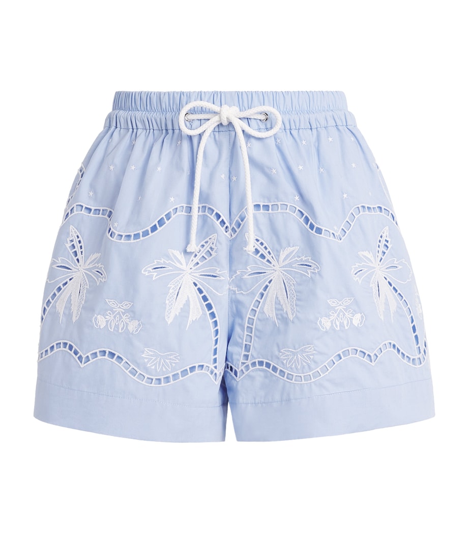 Sandro Paris Womens Cotton Embroidered Open-Work Shorts Sky Blue Image 1