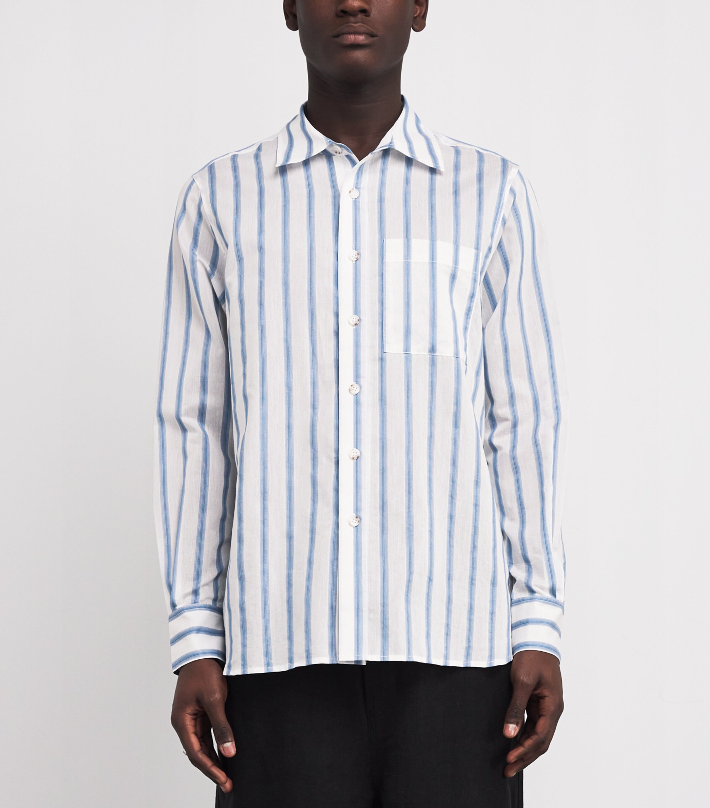 COMMAS Mens Cotton Silk Gradient-Stripe Shirt Blue Image 3