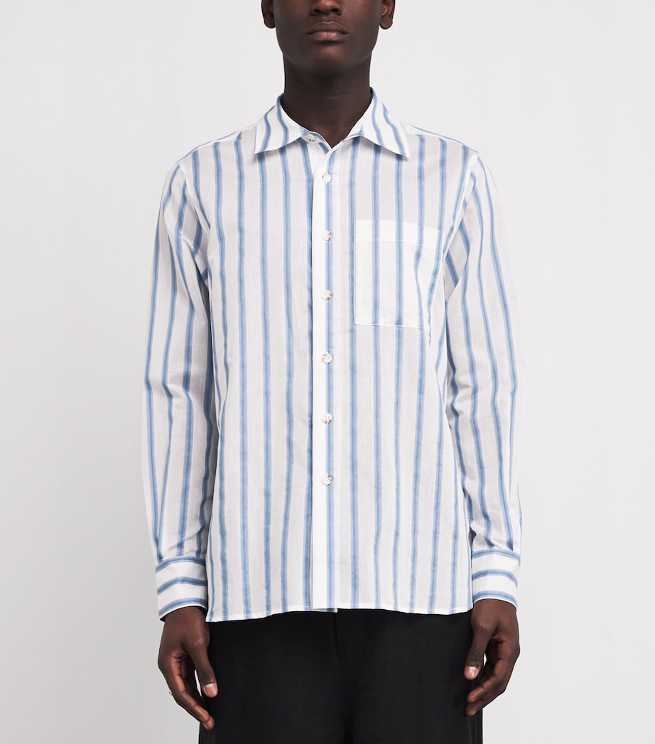 COMMAS Mens Cotton Silk Gradient-Stripe Shirt Blue Image 3