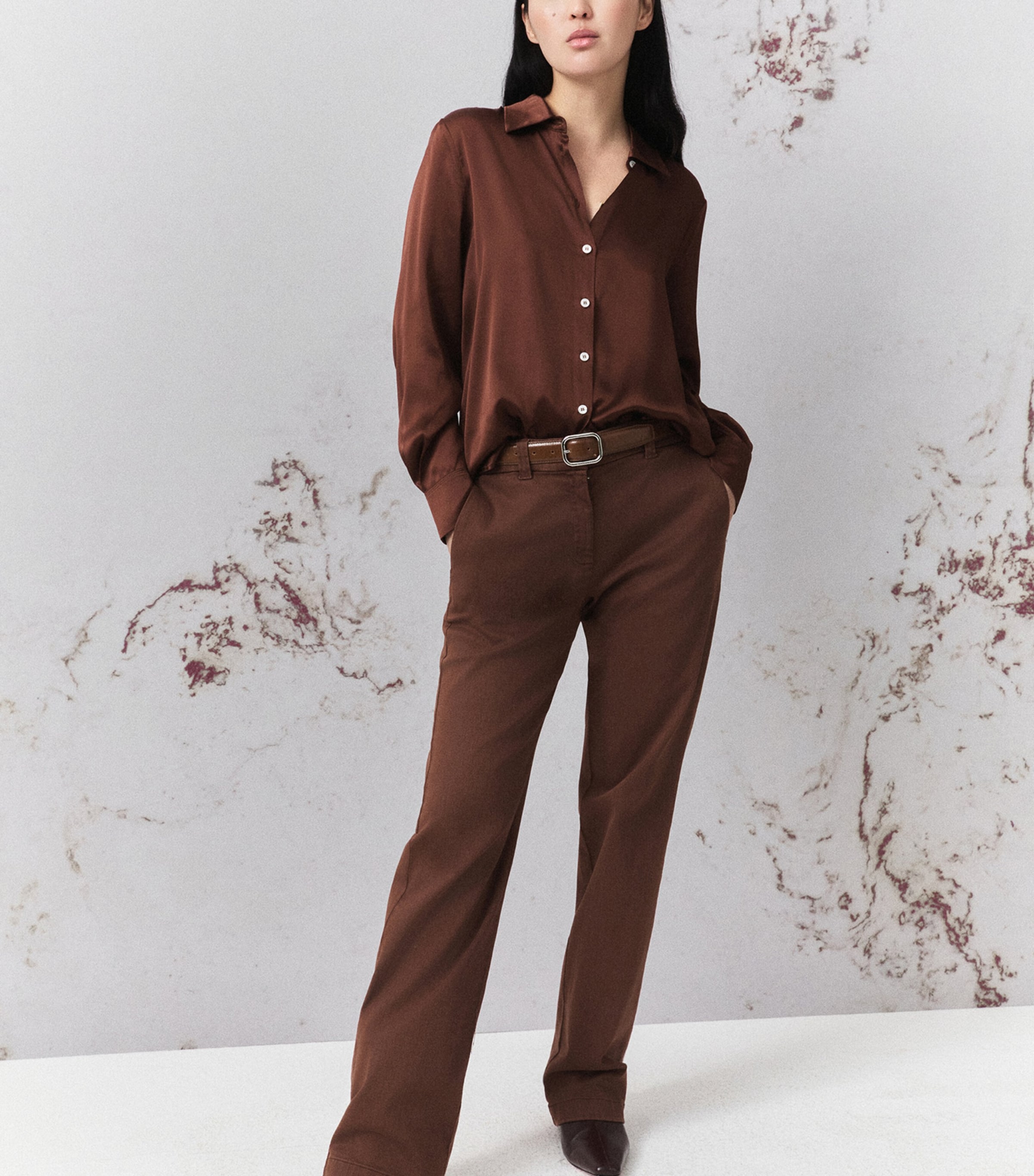 Marella Womens Twill Straight Trousers Caramel Image 4