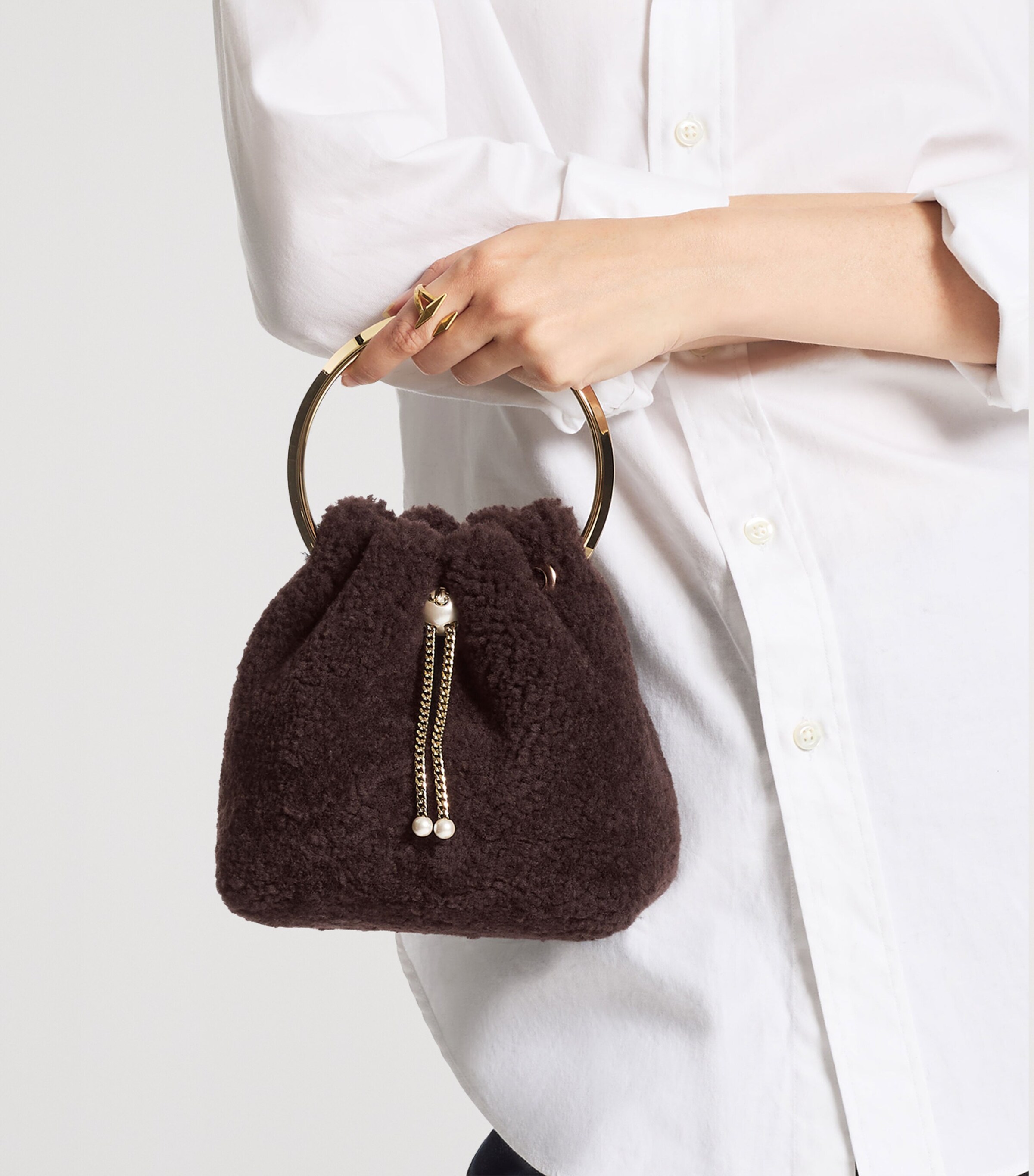 Bon Bon Shearling Top-Handle Bag CHOCOLATE/LIGHT GOLD Image 7
