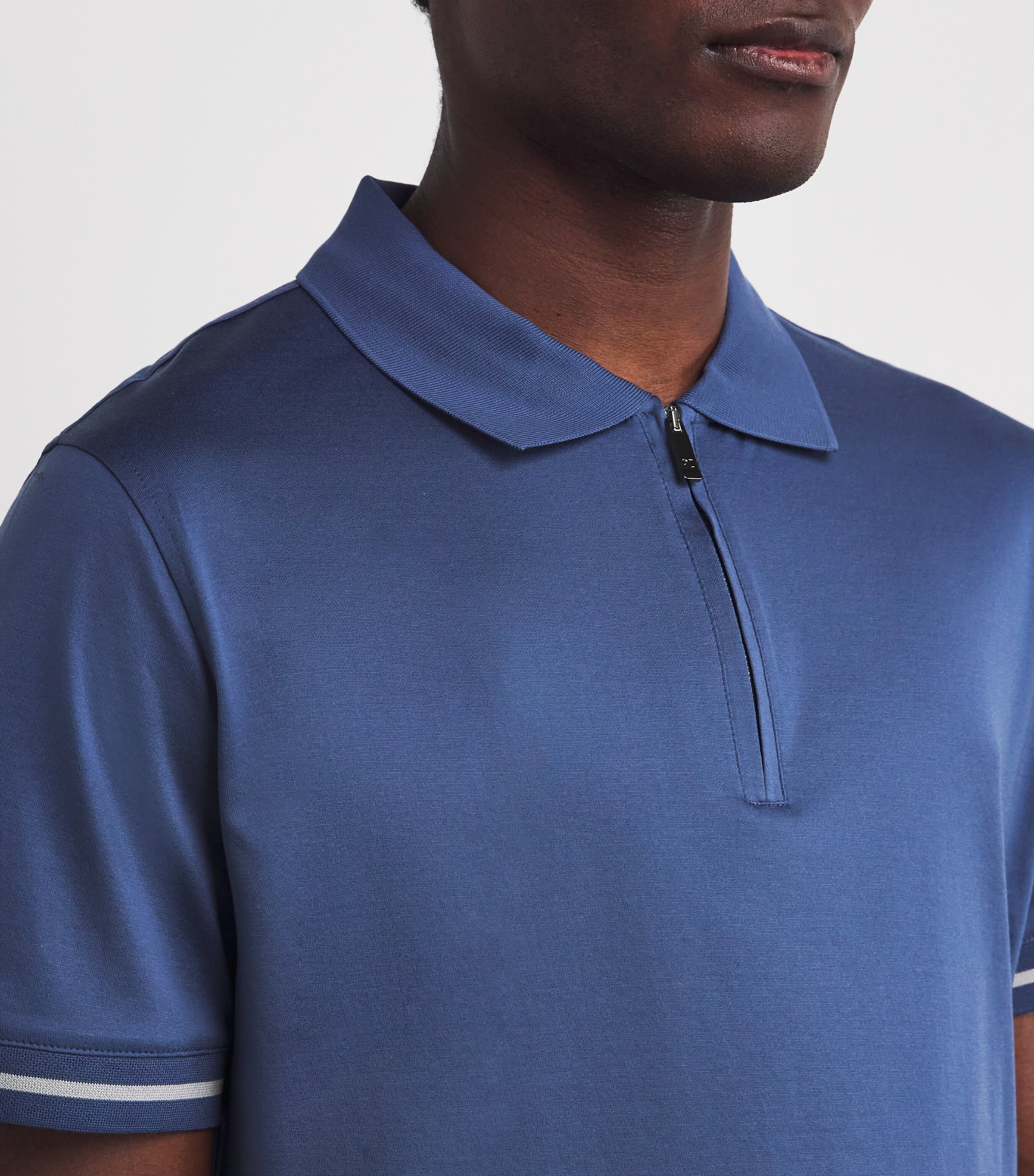 Pal Zileri Mens Cotton Quarter-Zip Polo Shirt Light Blue Image 6
