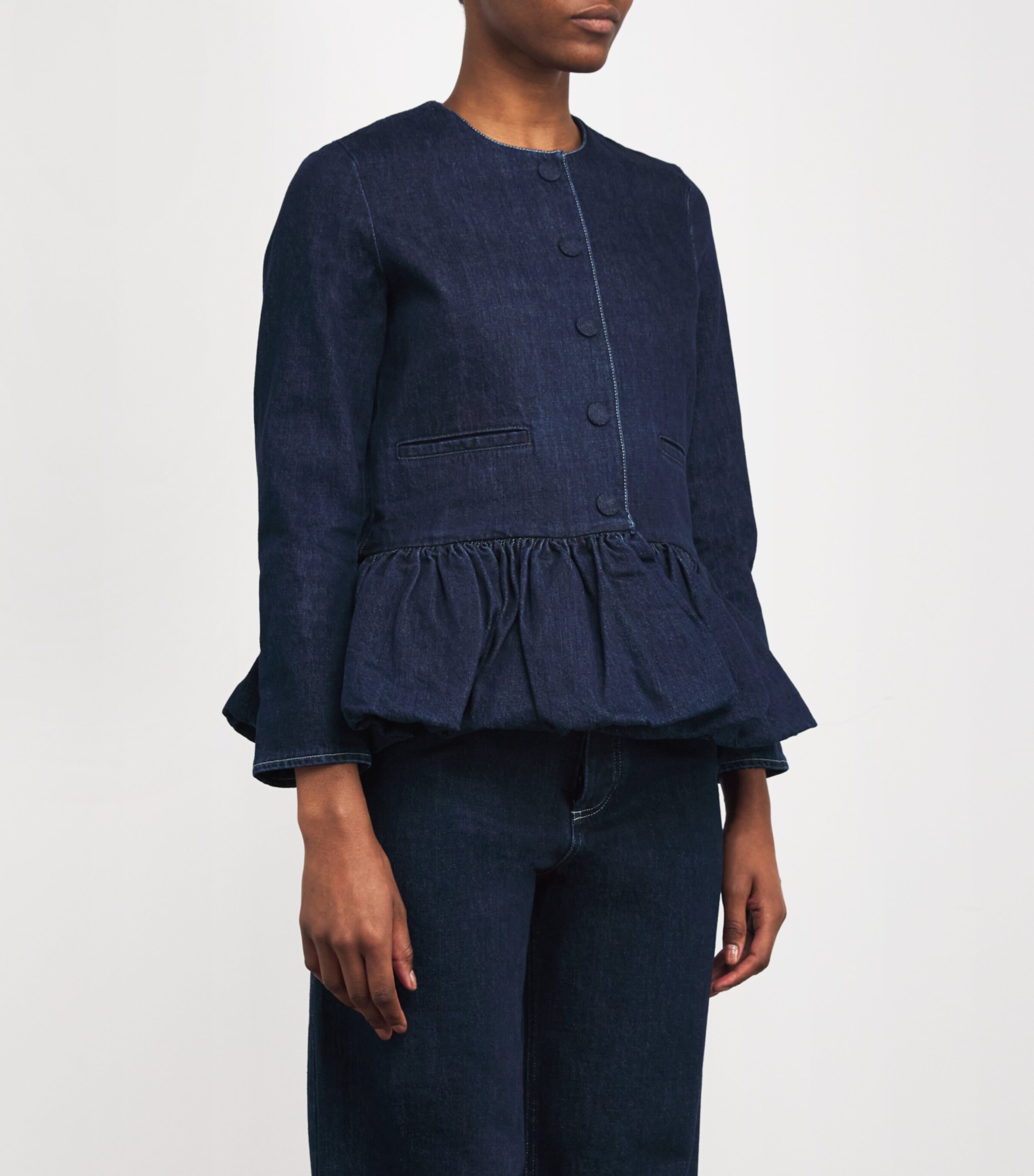 Liberowe Navy Peplum Denim Jacket | Harrods UK