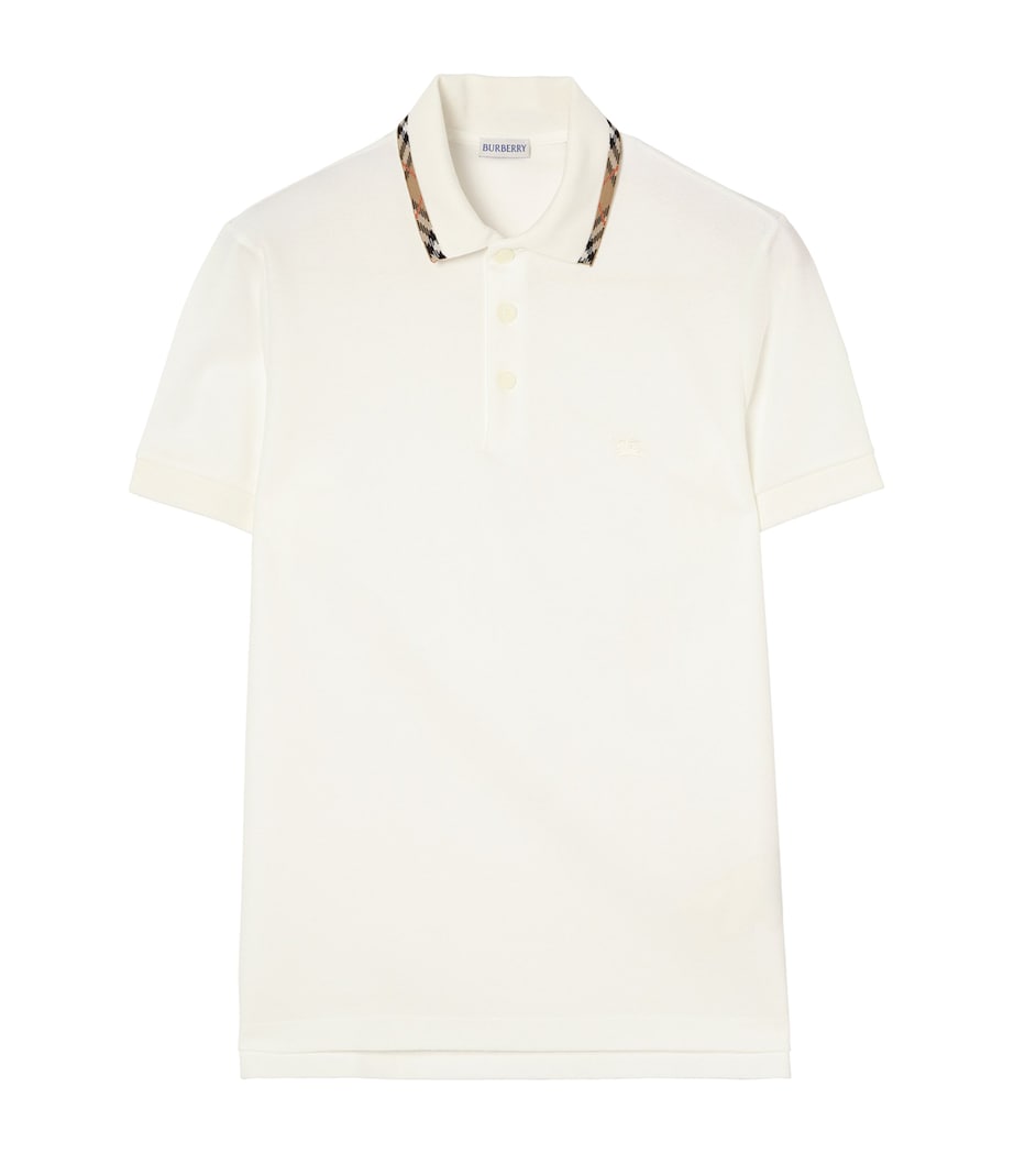 Burberry Mens Cotton Check-Trim Polo Shirt Chalk Image 1