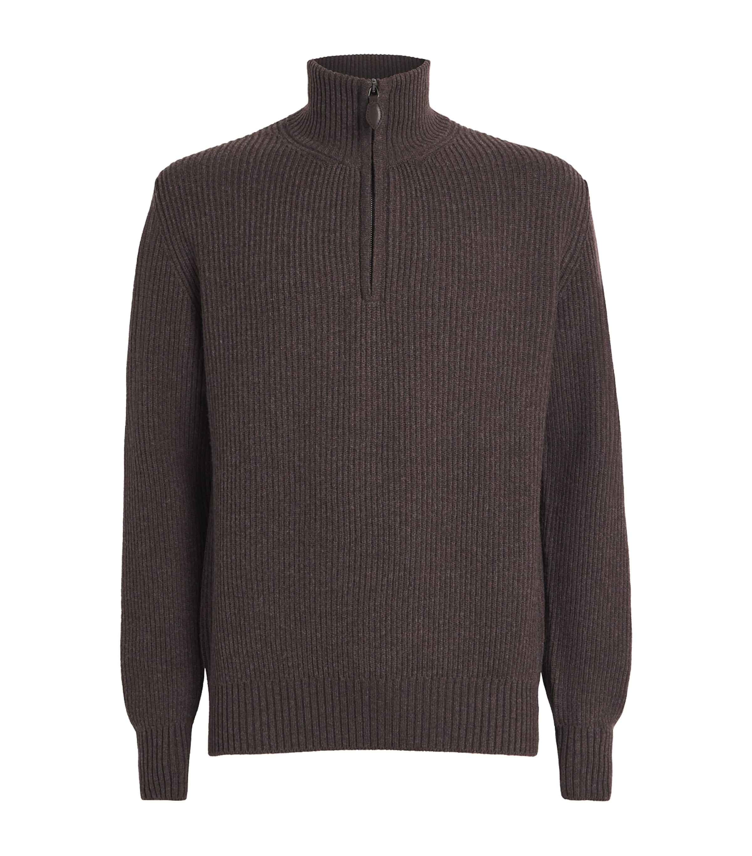 Purdey Wool-cashmere Quarter-zip Clifford Sweater In Brown